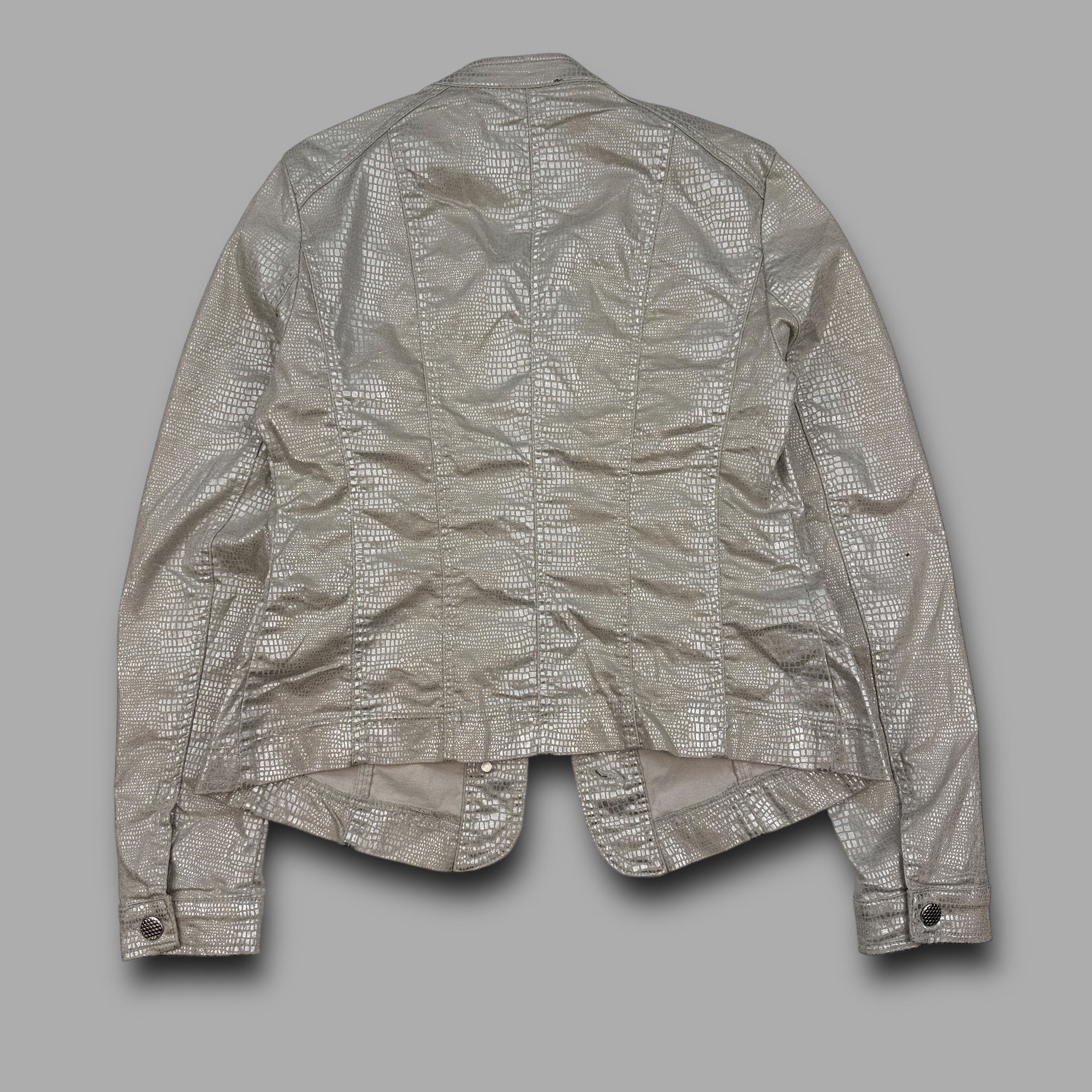 Biba 2000's silver studded bomber jacket with faux crocodile skin pattern and pockets (S) wms