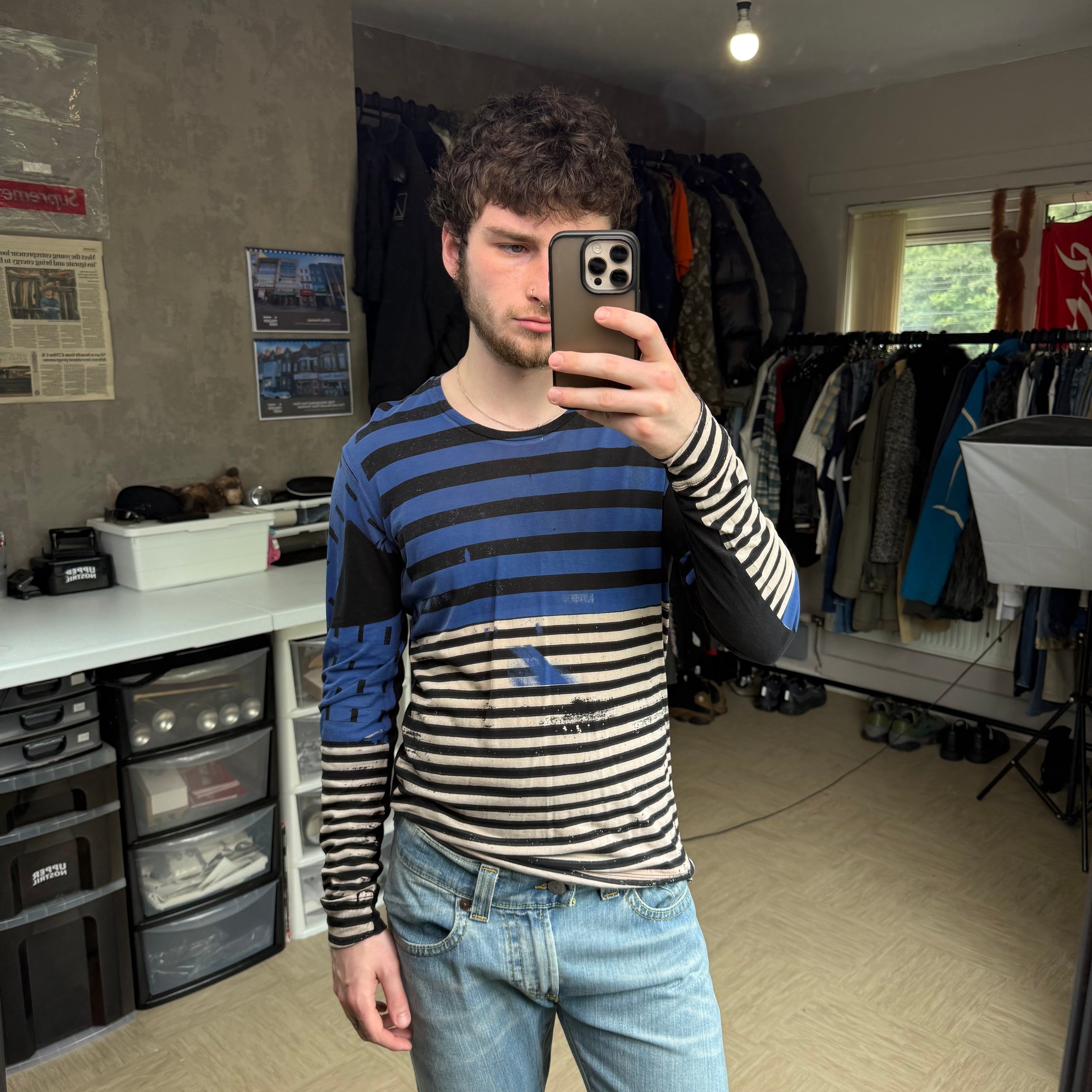 Diesel black label 2000's horizontal stripe fitted long sleeve (S)