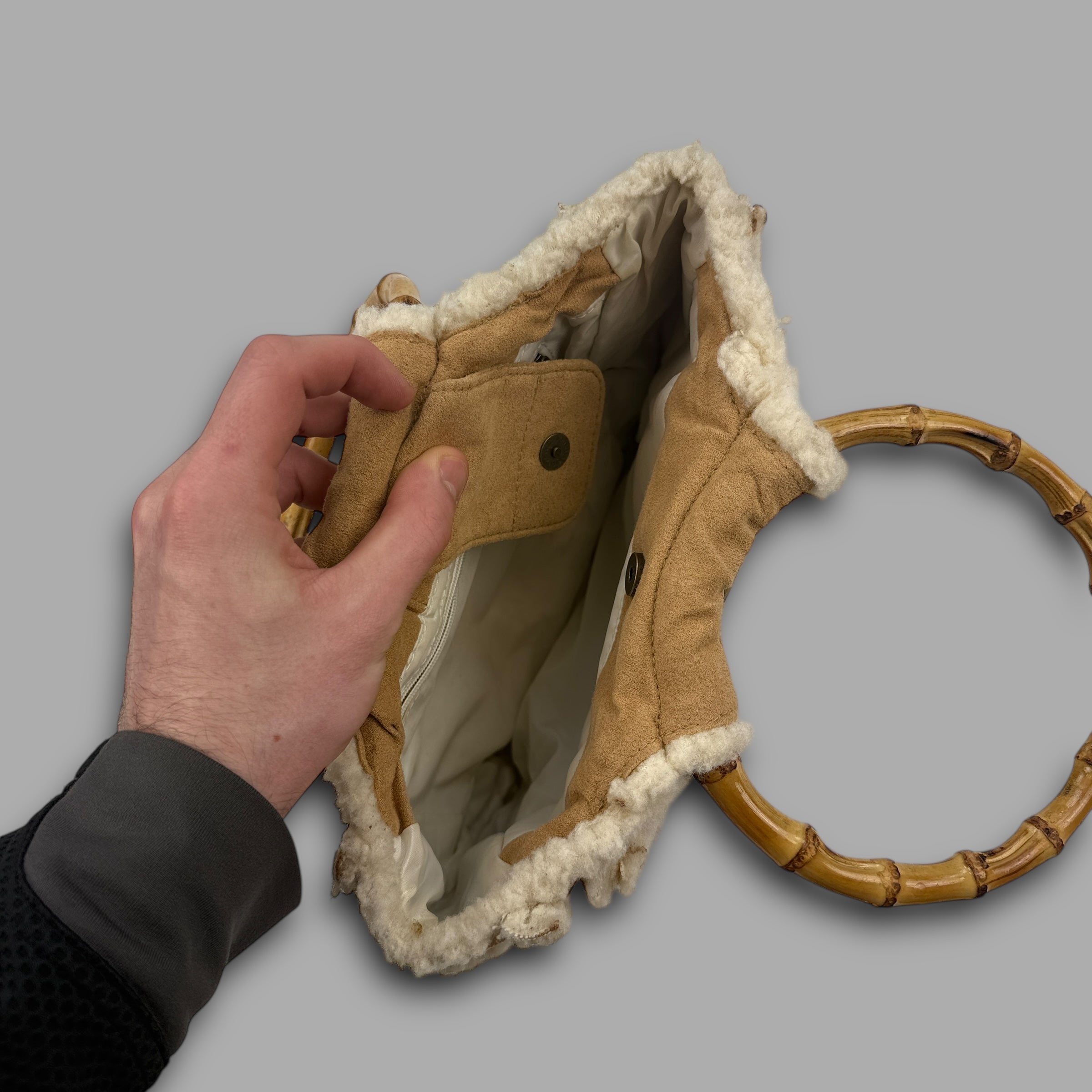 Animal suede handbag with bamboo handles (OS) wms