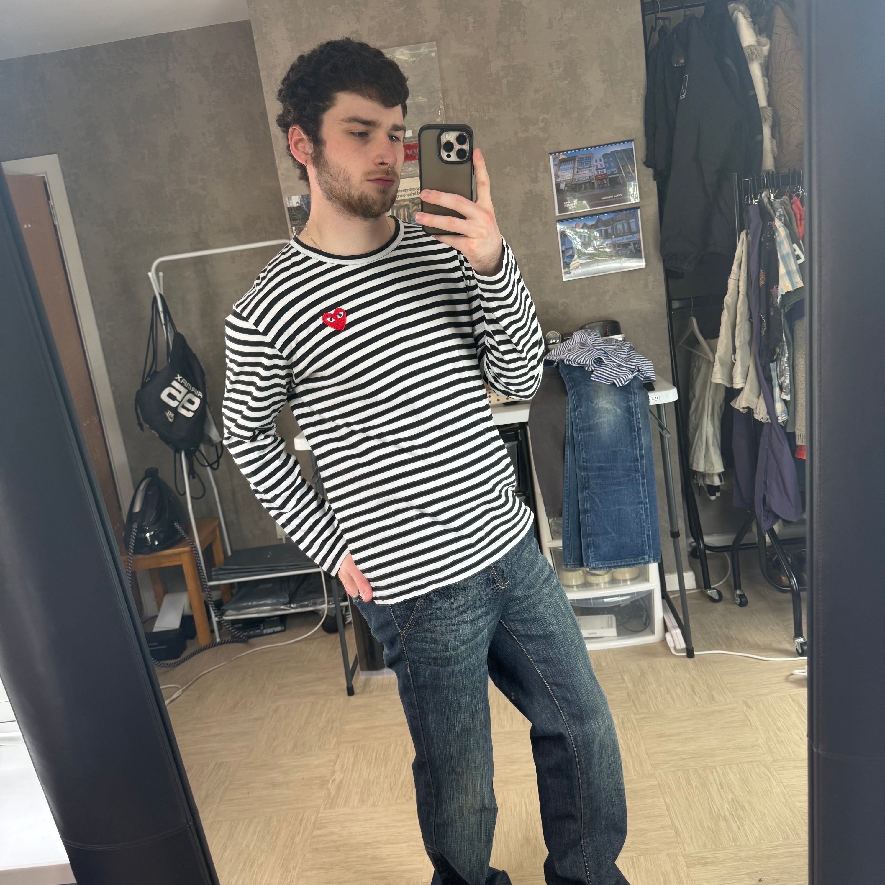 Comme des garçons 2000's play striped pullover long sleeve tee (L)
