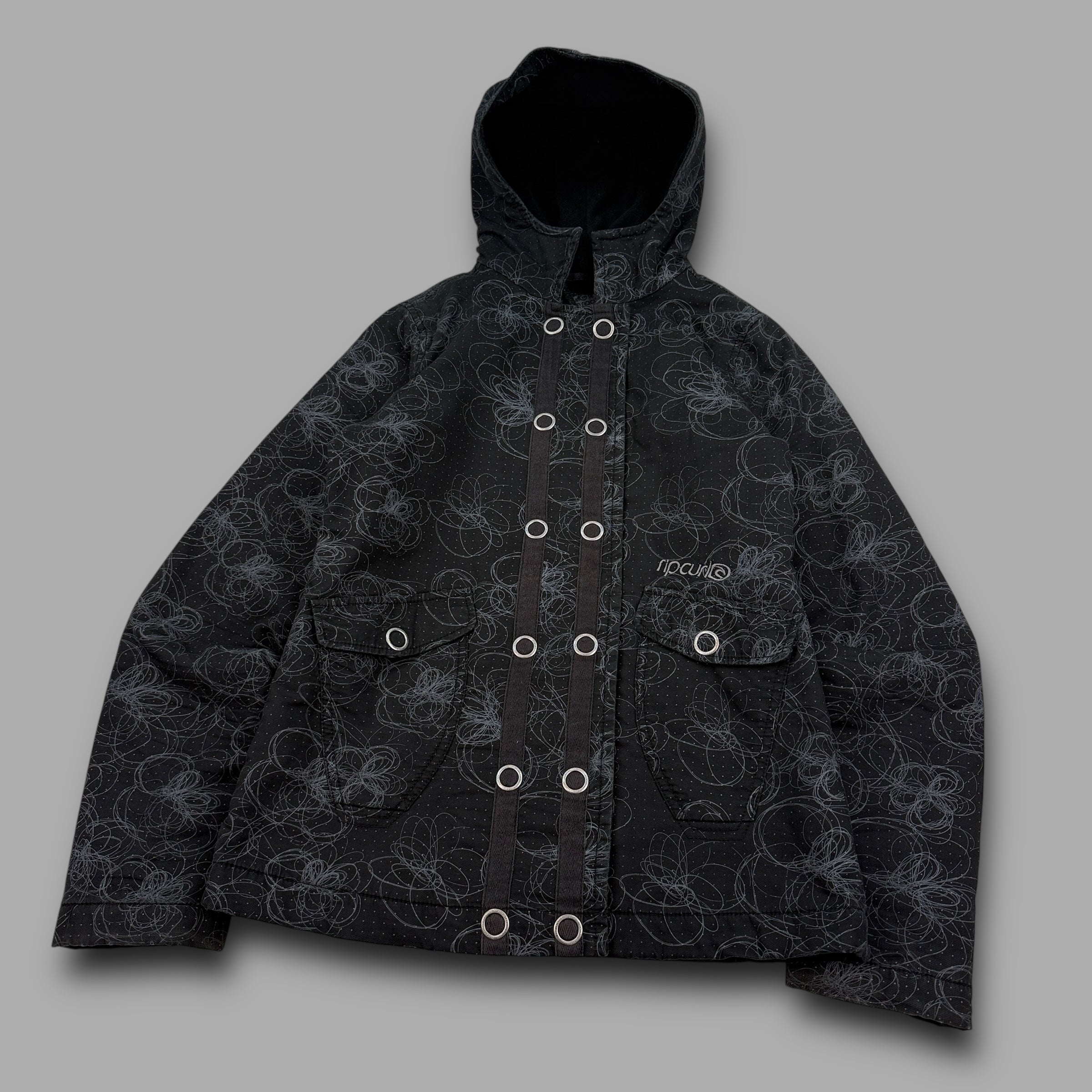 Ripcurl 2000's technical fleece lined, graphic pop button jacket (XS) wms
