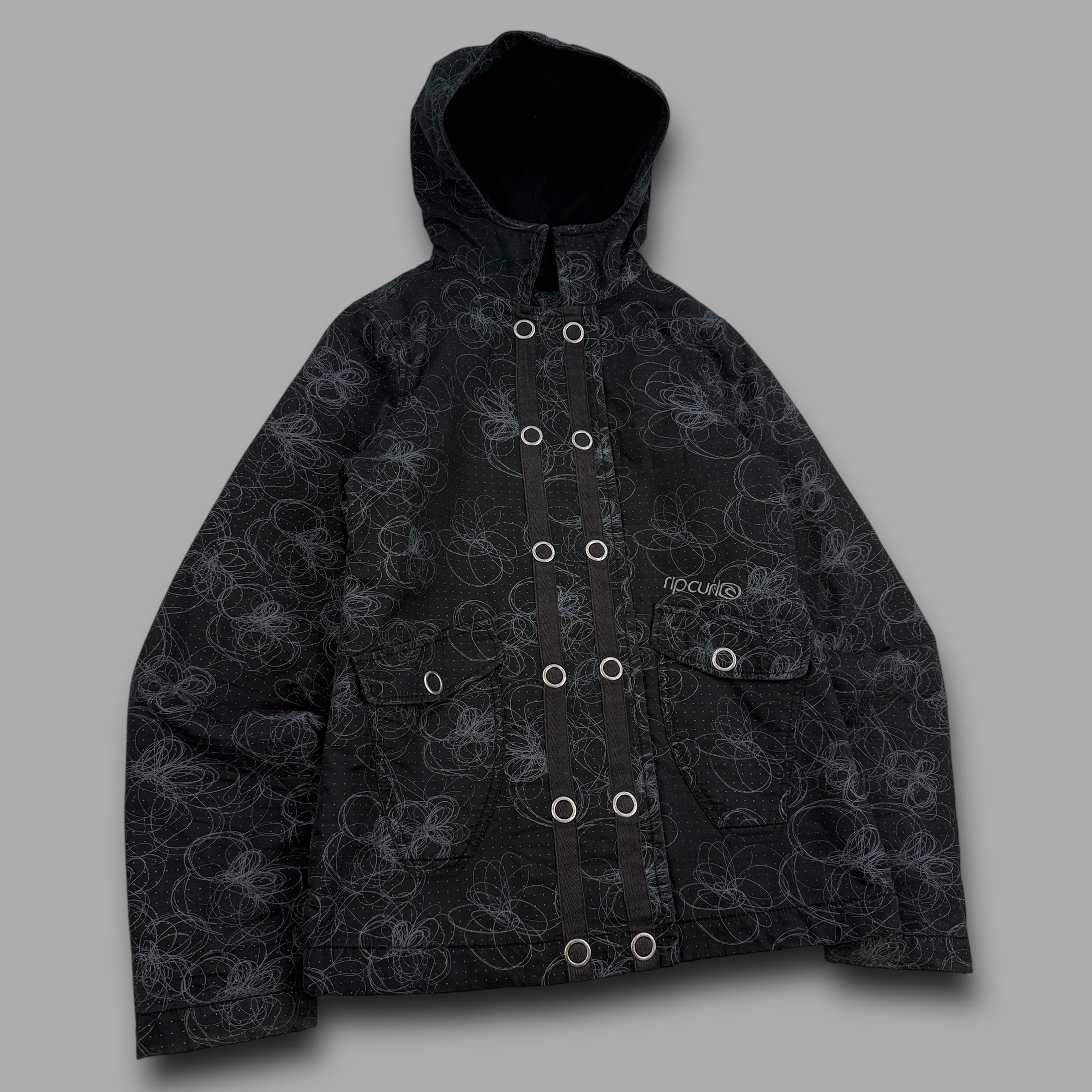 Ripcurl 2000's technical fleece lined, graphic pop button jacket (XS) wms