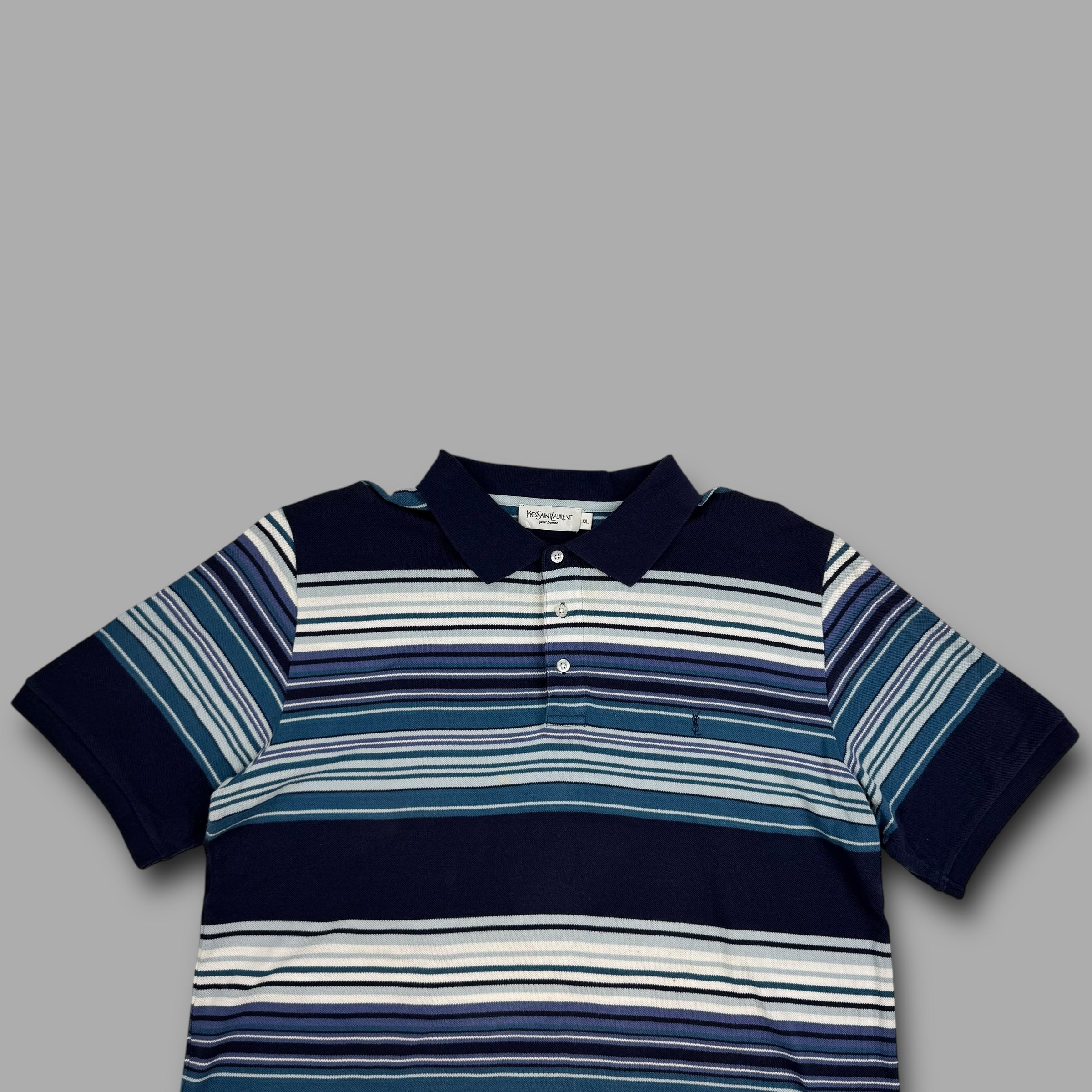 Yves saint laurent 2000's graphic embroidered striped polo shirt (XXL)