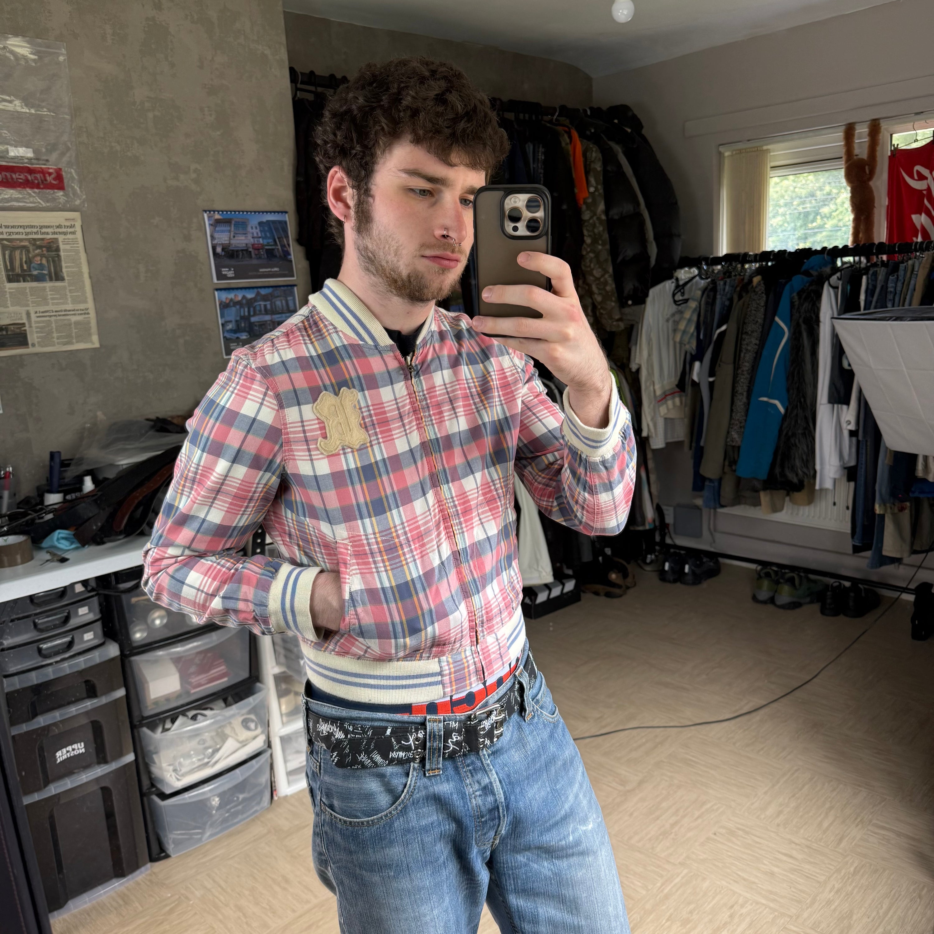 Ralph Lauren 2000's plaid cropped zip up track jacket (XS)