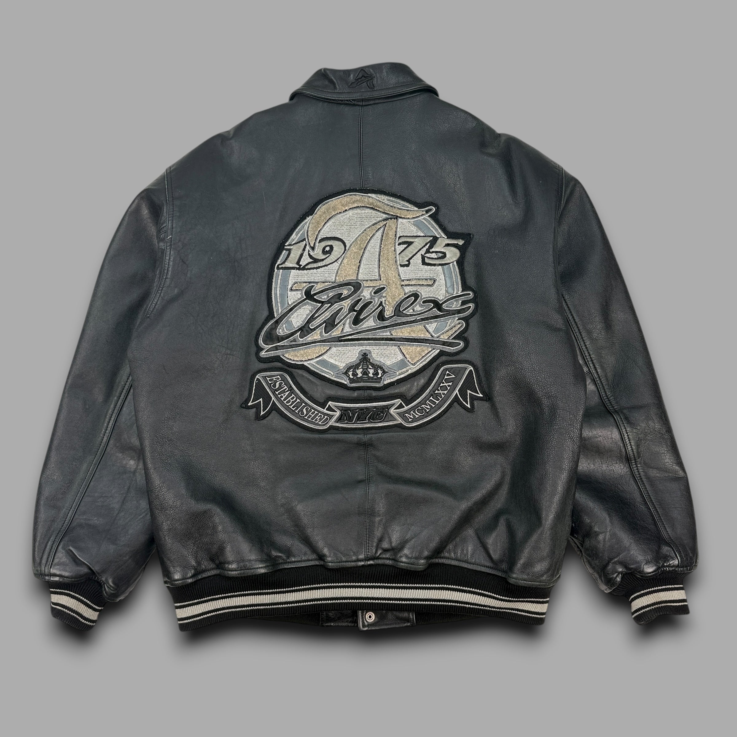 Avirex vintage leather zip-up varsity jacket (L)
