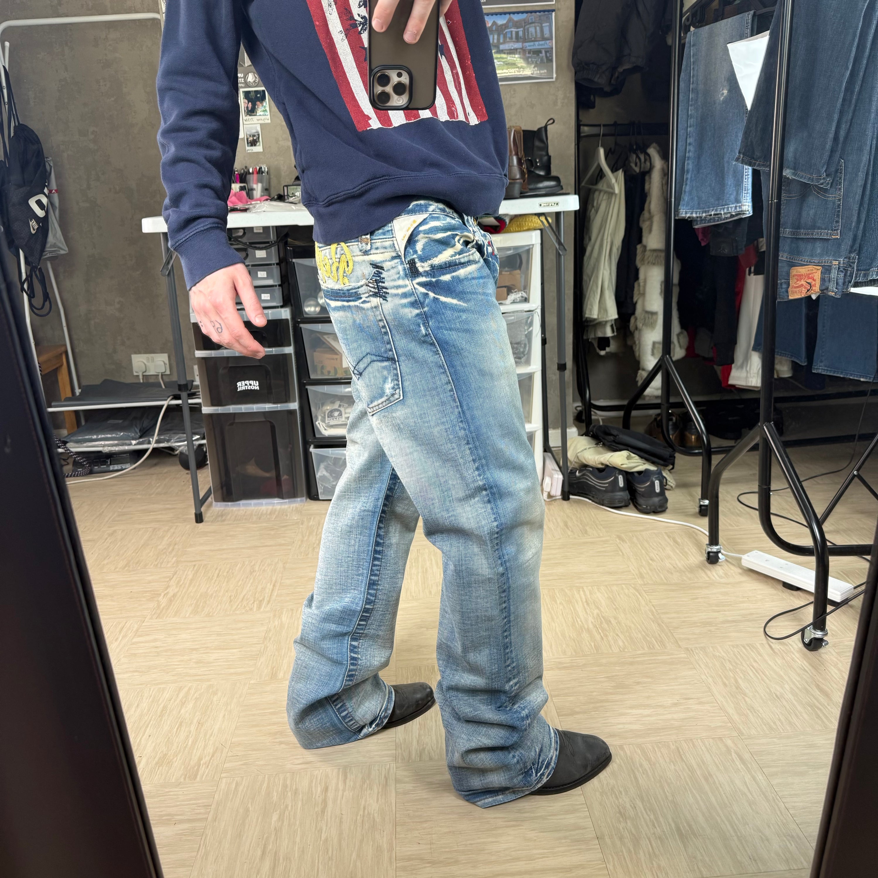 Replay 2000's embroidered spellout bootcut denim jeans (M-L)
