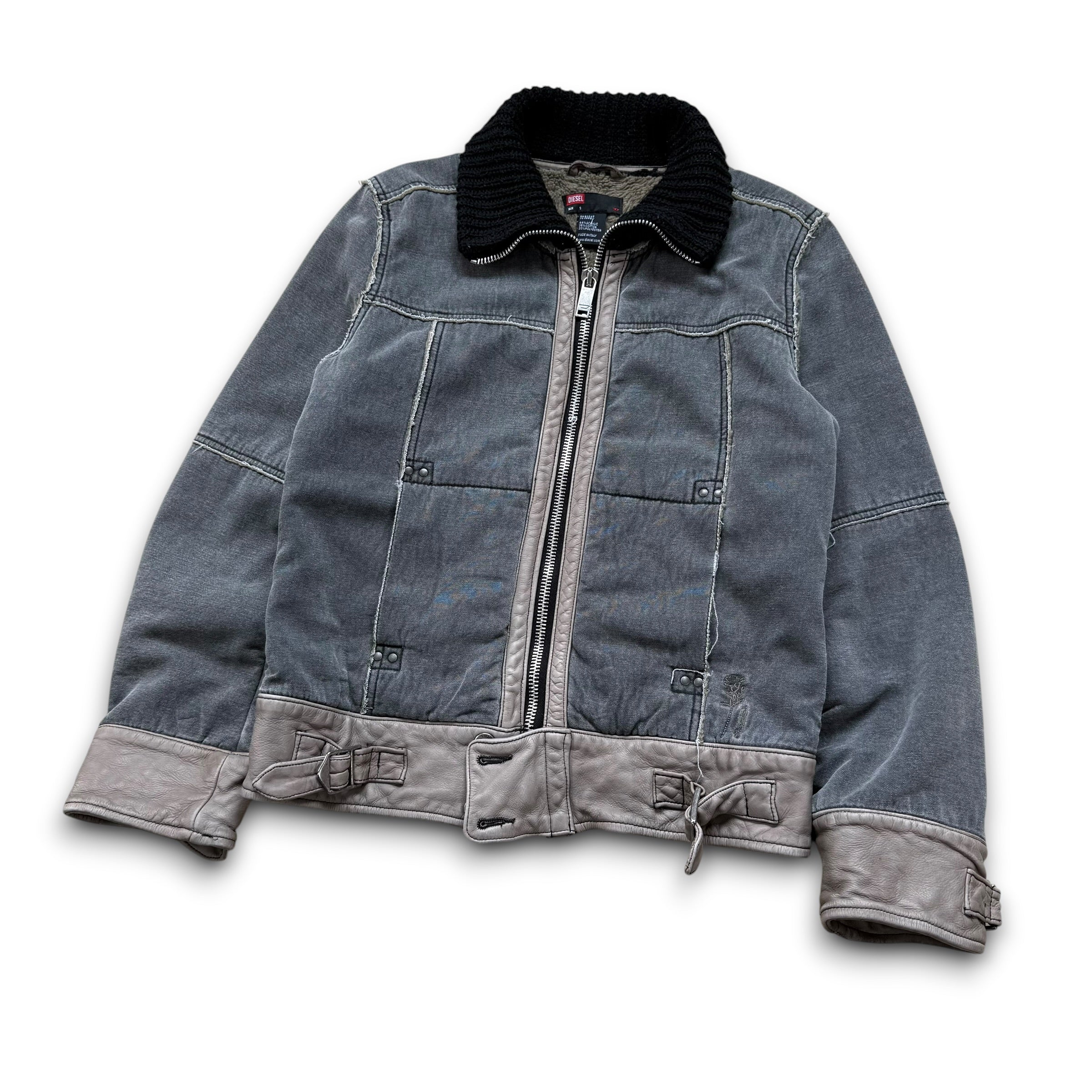 Diesel 2000's distressed panelled fitted high collar jacket (S)