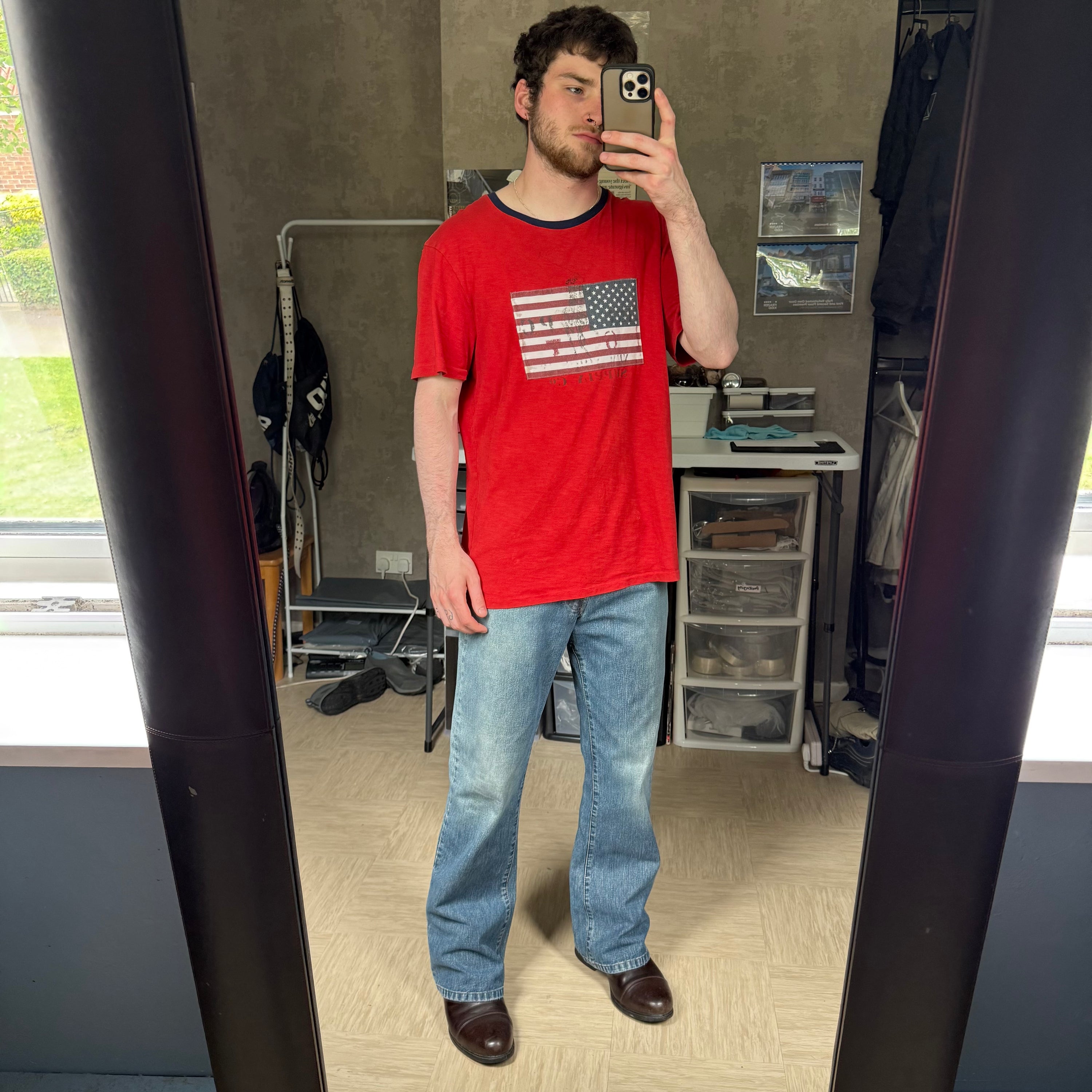 Ralph Lauren 2000's embroidered USA flag graphic tee (L)