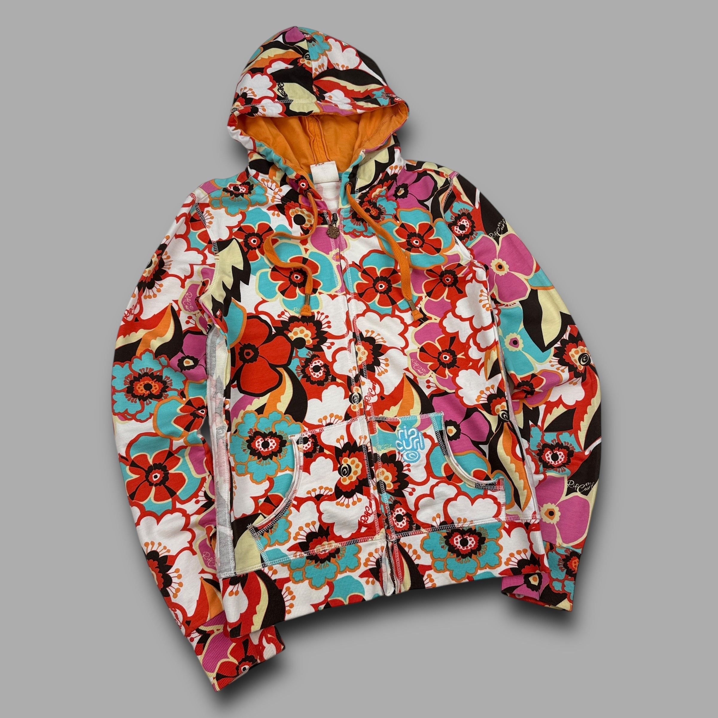 Ripcurl 2000's floral zip up hoodie with embroidery and contrasting hood (M) wms