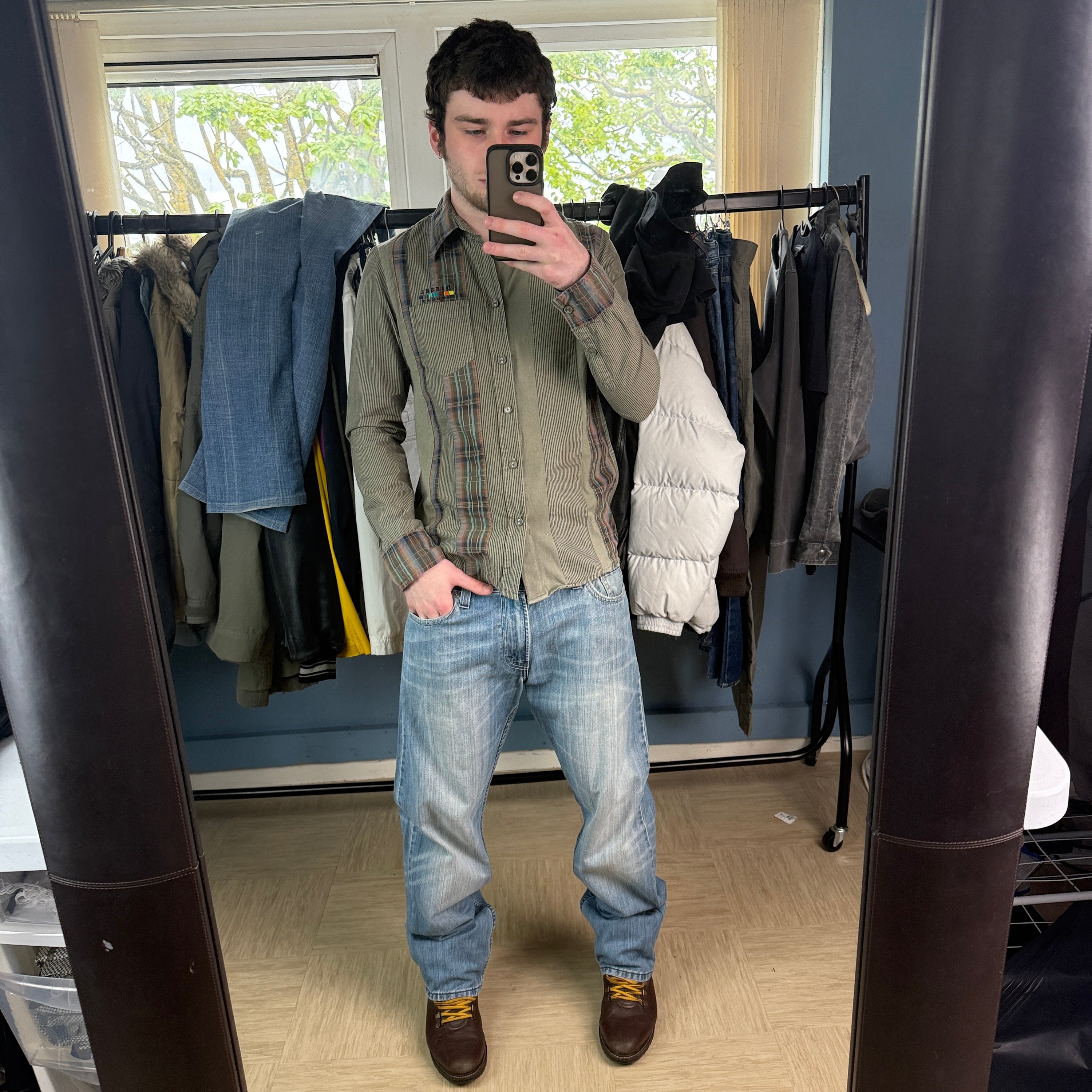 Diesel 2000's panelled plaid button up shirt (S)