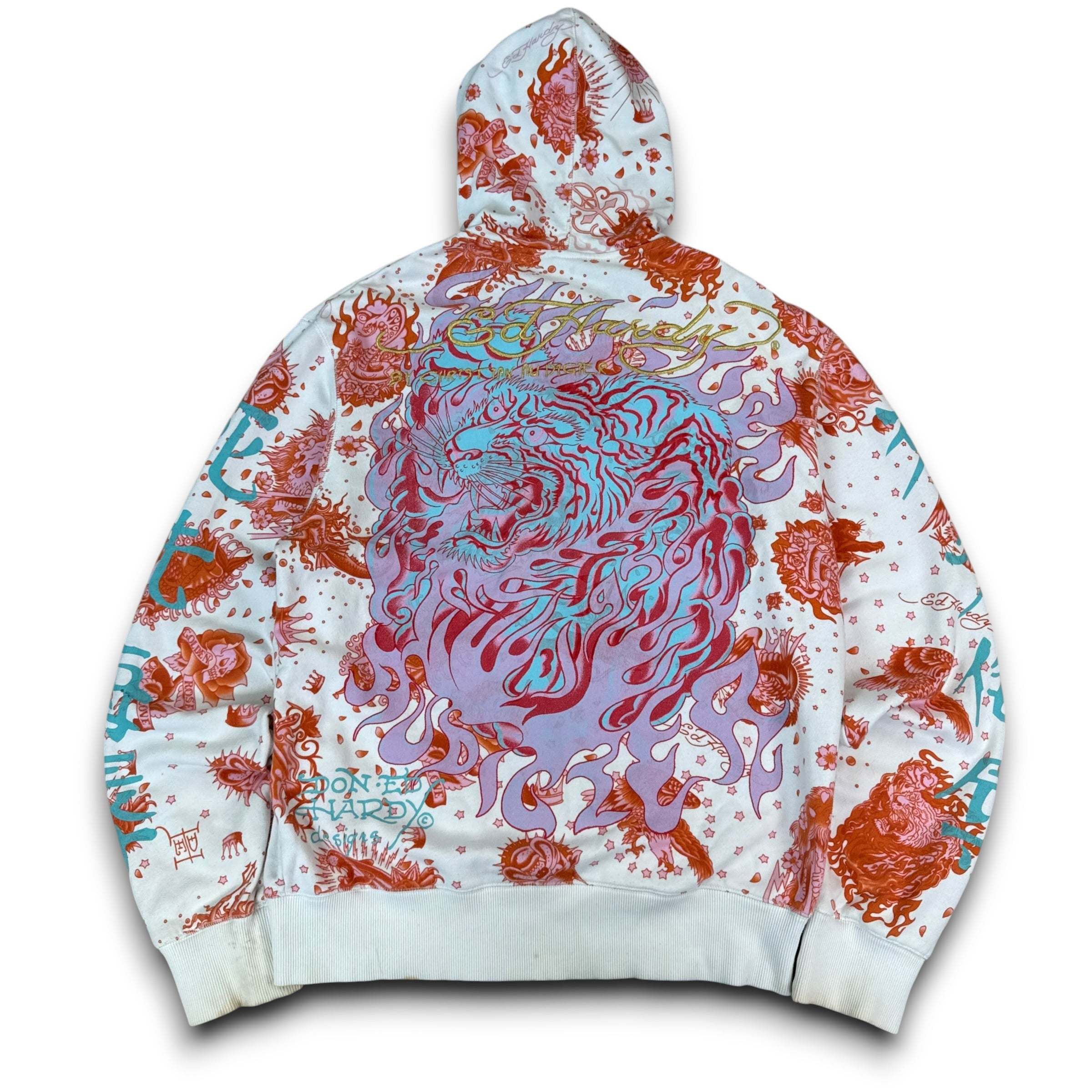 Ed hardy x Christian audigier 2000's graphic zip up hoodie (L)