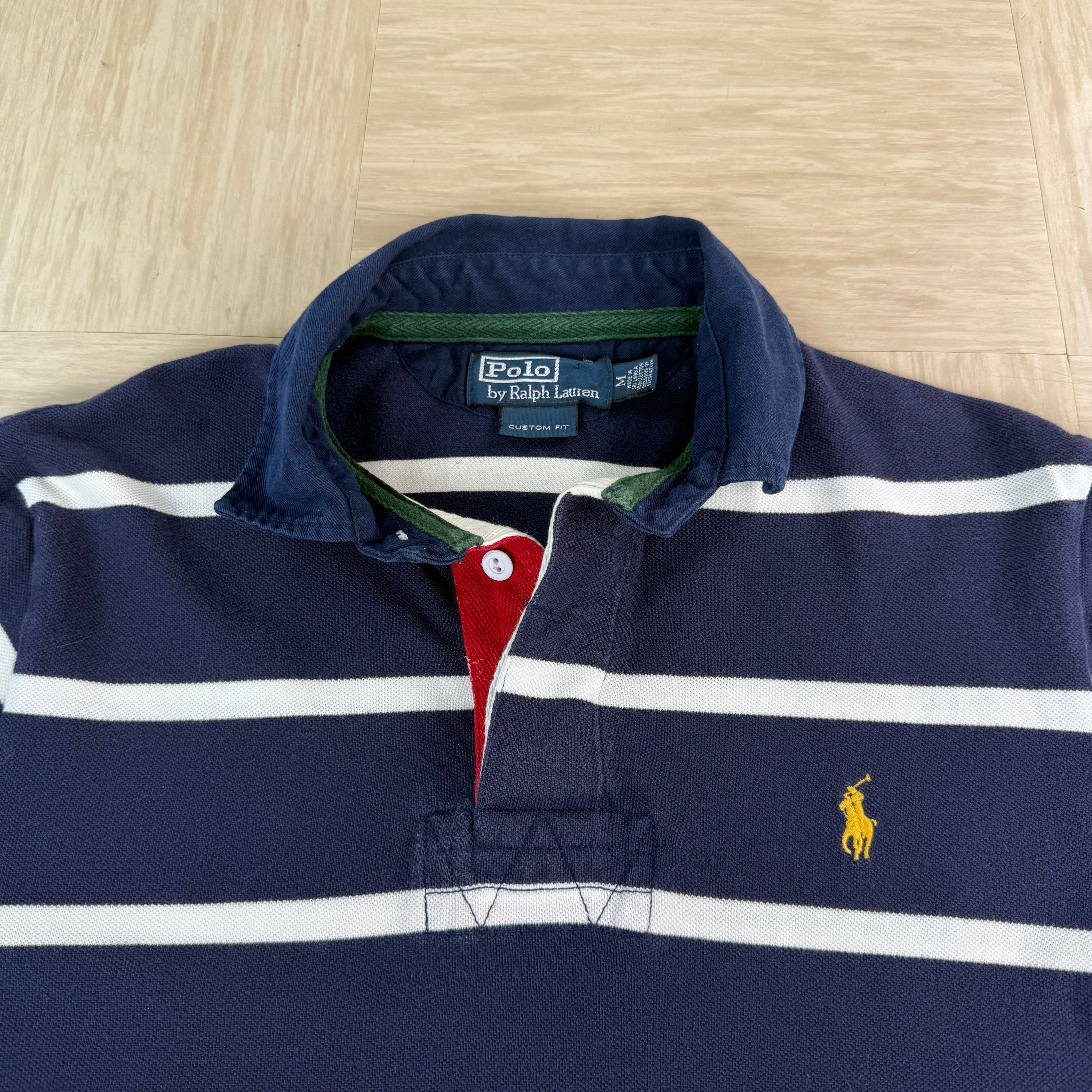 Ralph Lauren 2000's embroidered horizontal stripe polo shirt (M)