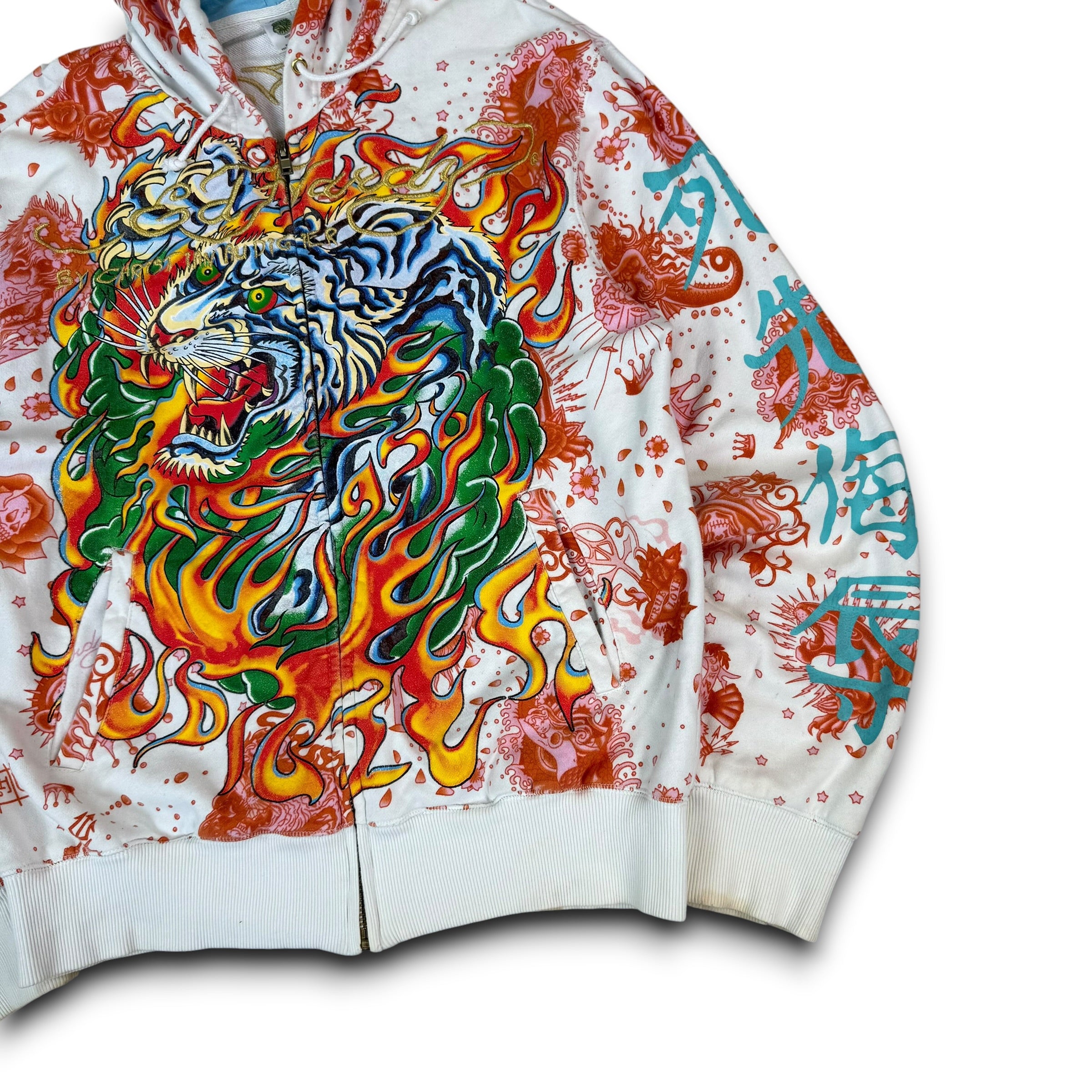 Ed hardy x Christian audigier 2000's graphic zip up hoodie (L)