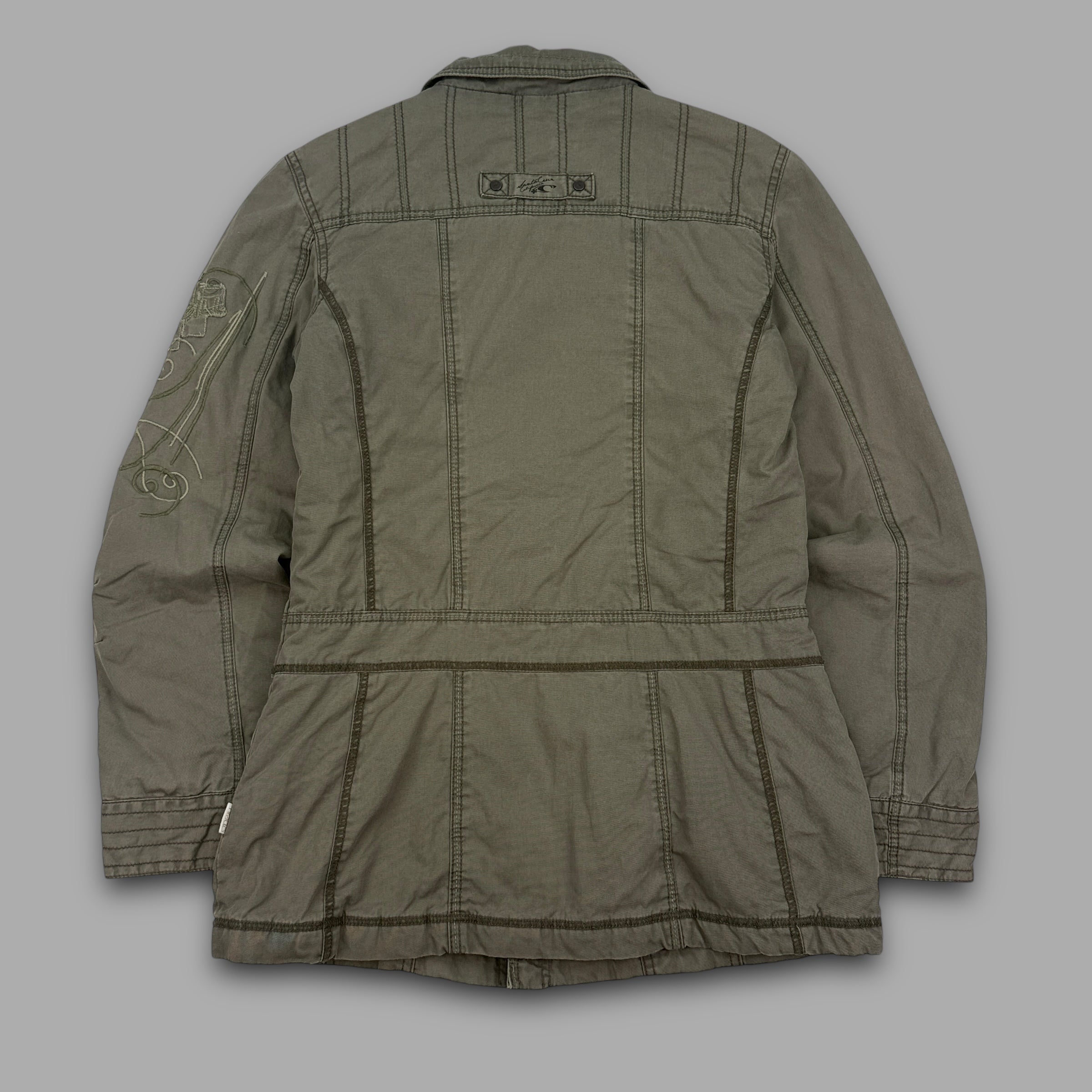 O'Neill 2000's multi-pocketed, pop button, embroidered utility jacket (L) wms