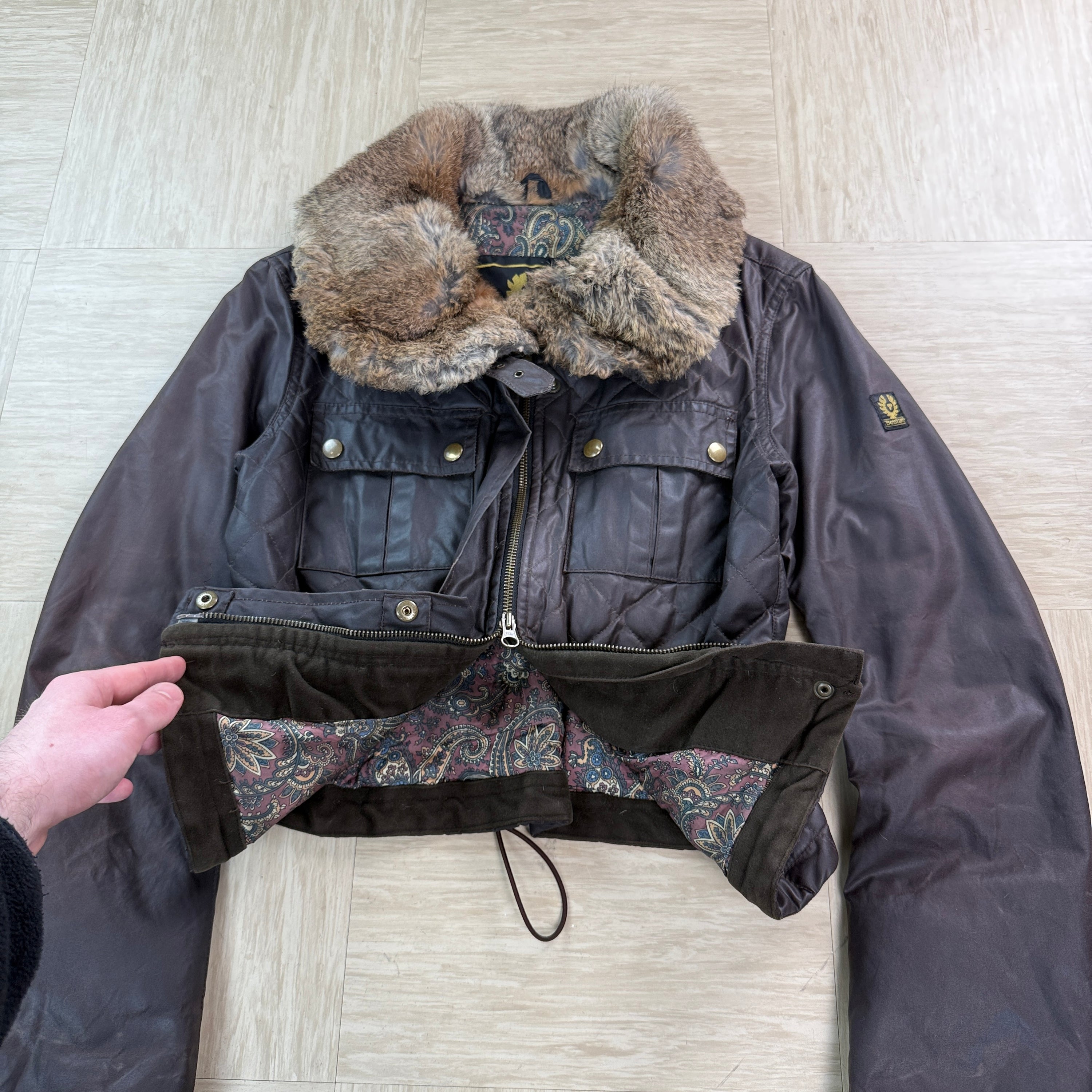 Belstaff 2000's fur collar leather wax jacket (M) wms
