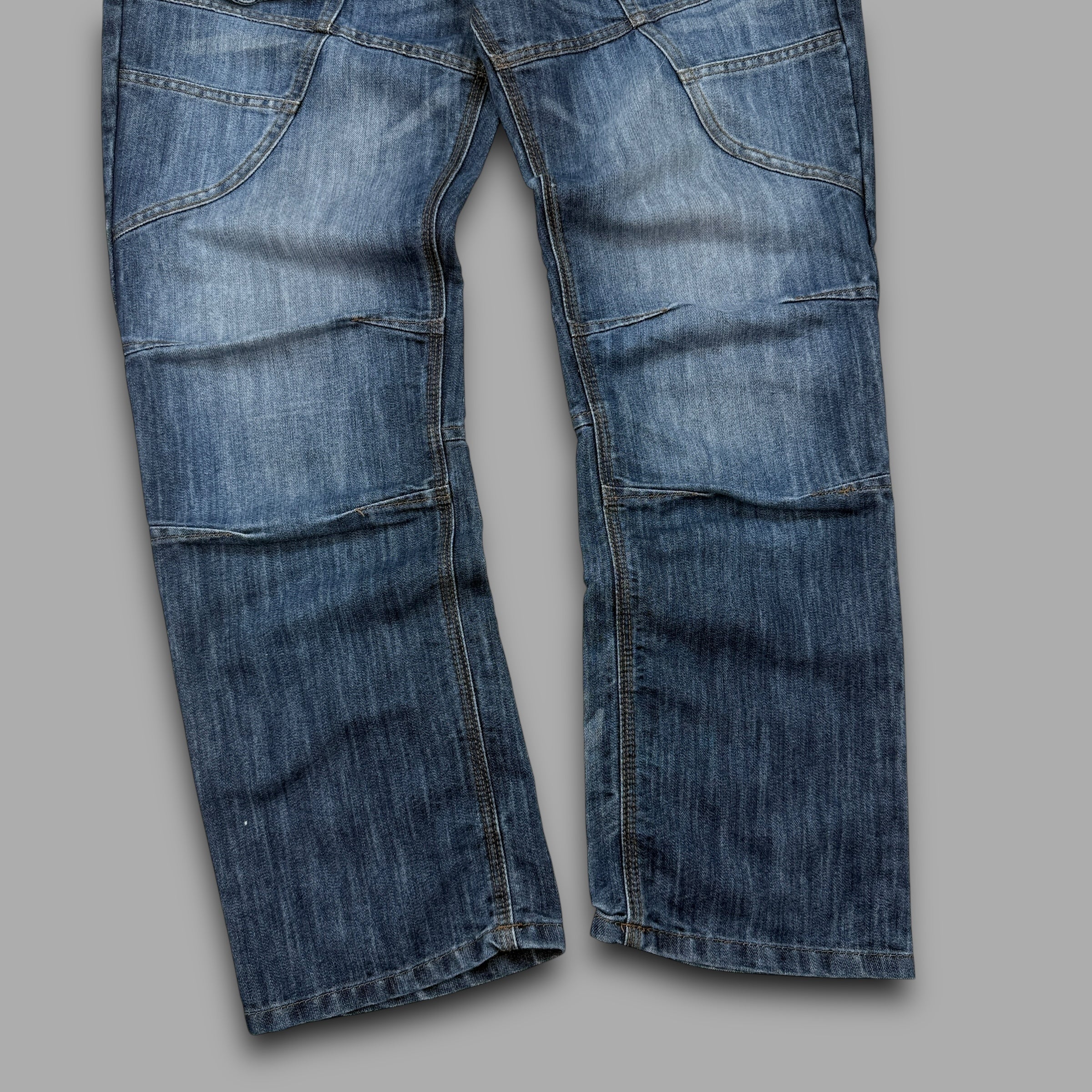 No fear 2000's contrast stitch denim bootcut cargo jeans (L)