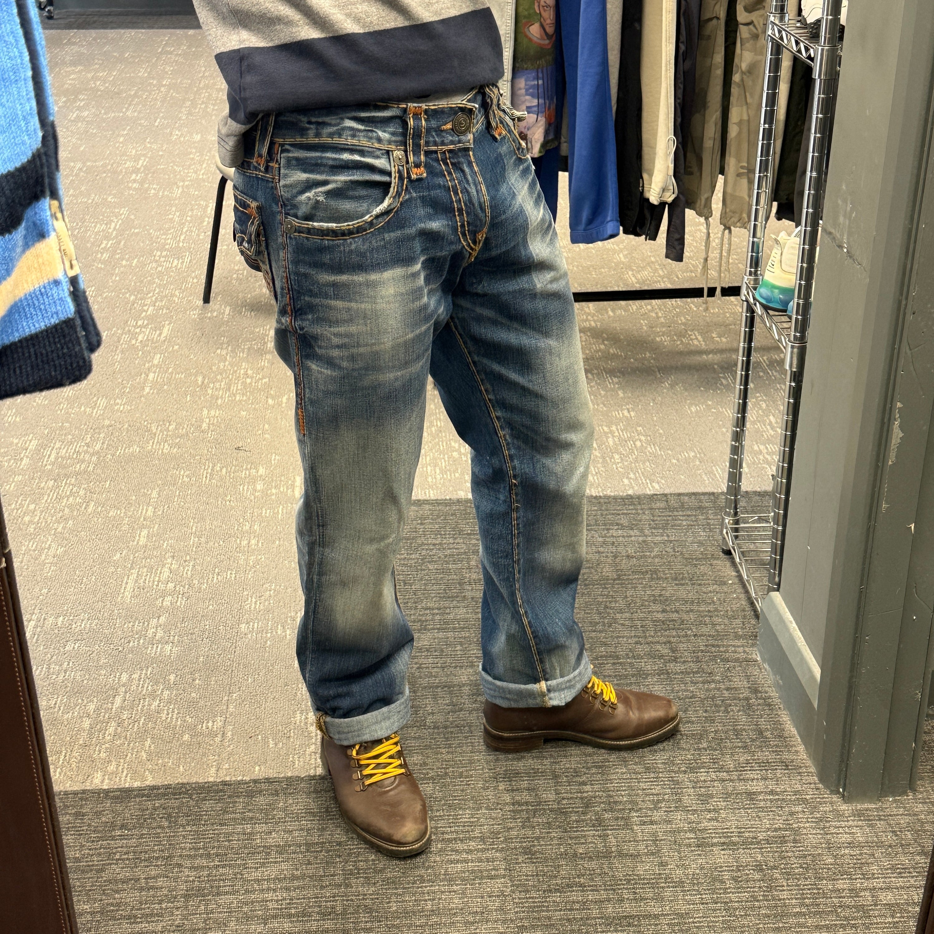 True religion 2000's Ricky relaxed straight contrast stitch denim jeans (S)