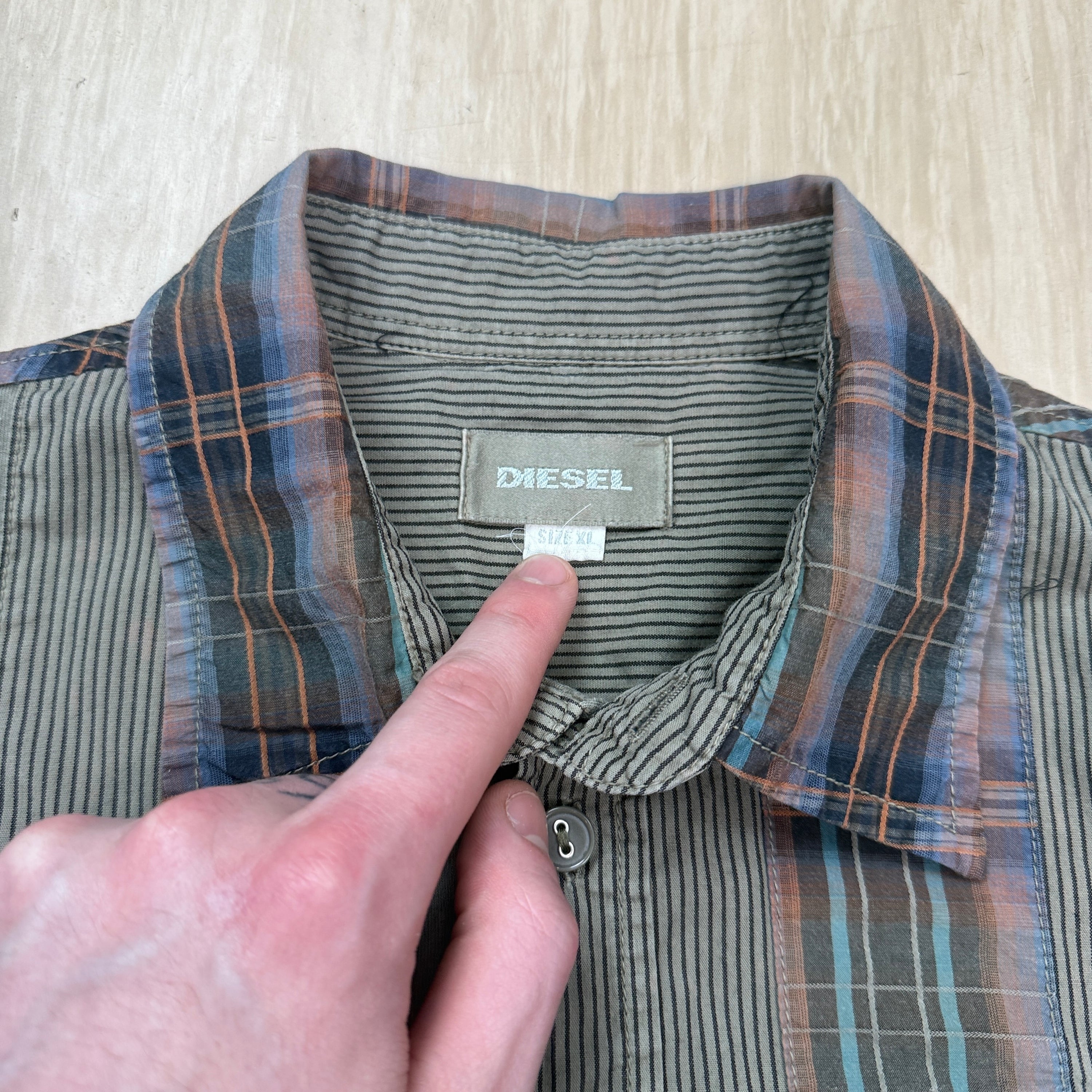 Diesel 2000's panelled plaid button up shirt (S)
