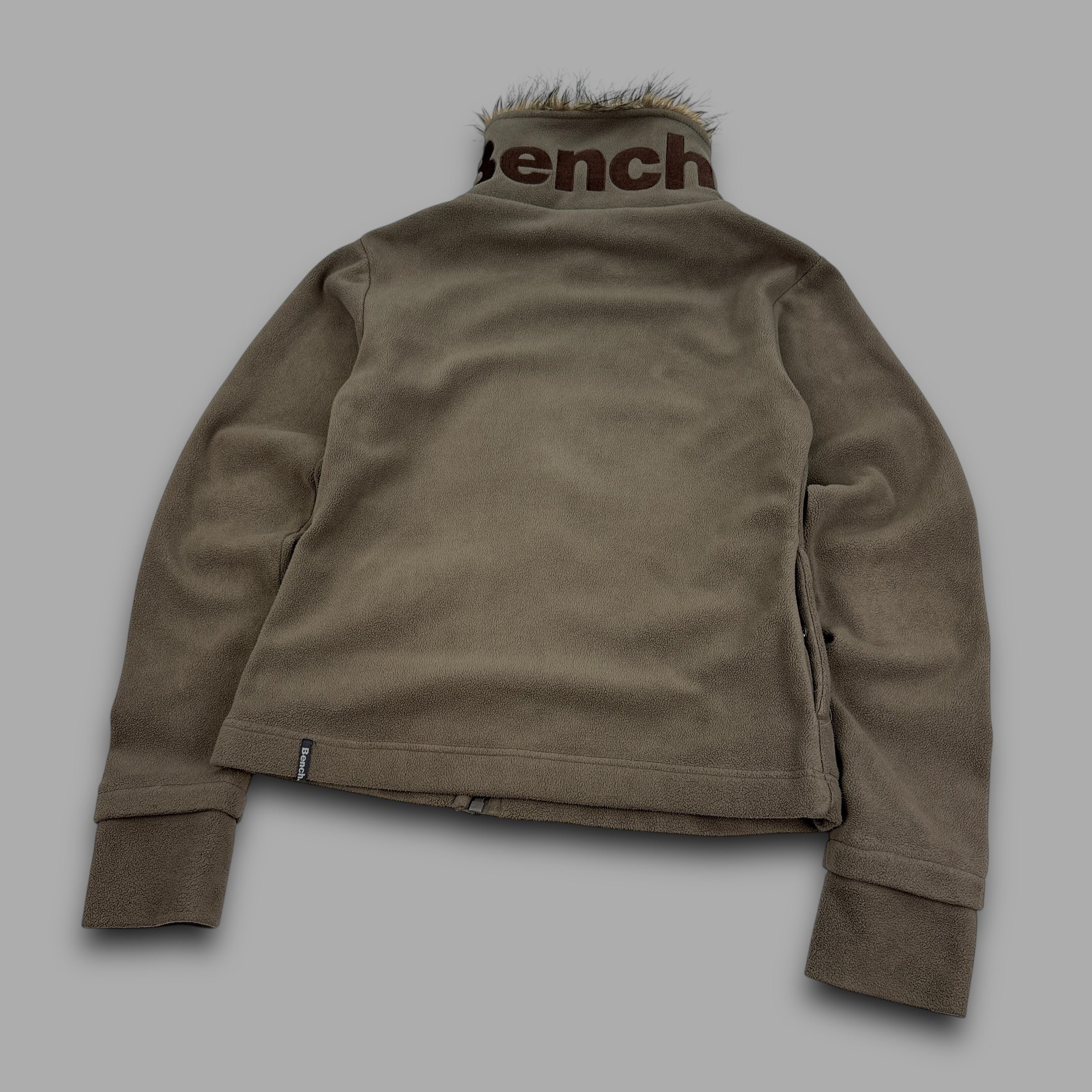 Bench 2000's technical asymmetrical zip fur collar fleece jacket (L) wms