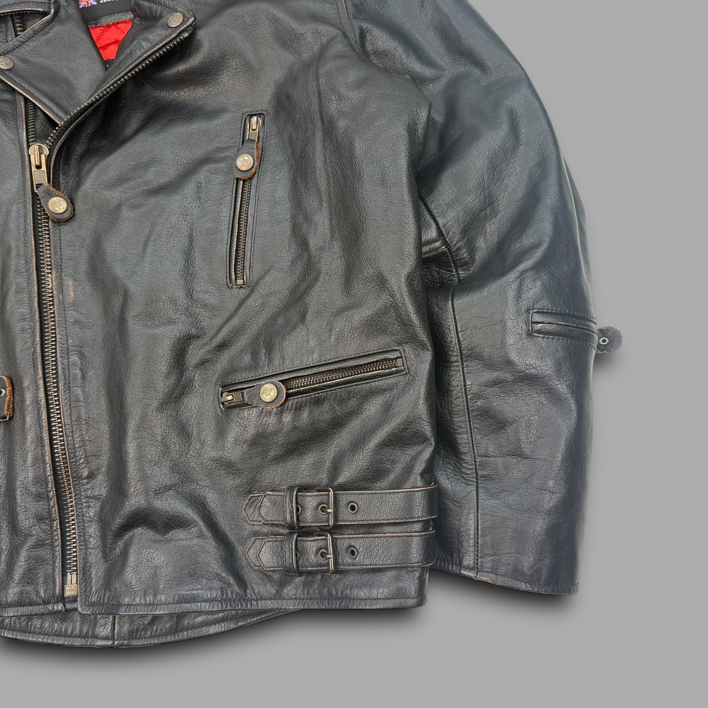 City of leather 'straight to hell' style leather biker jacket (L)