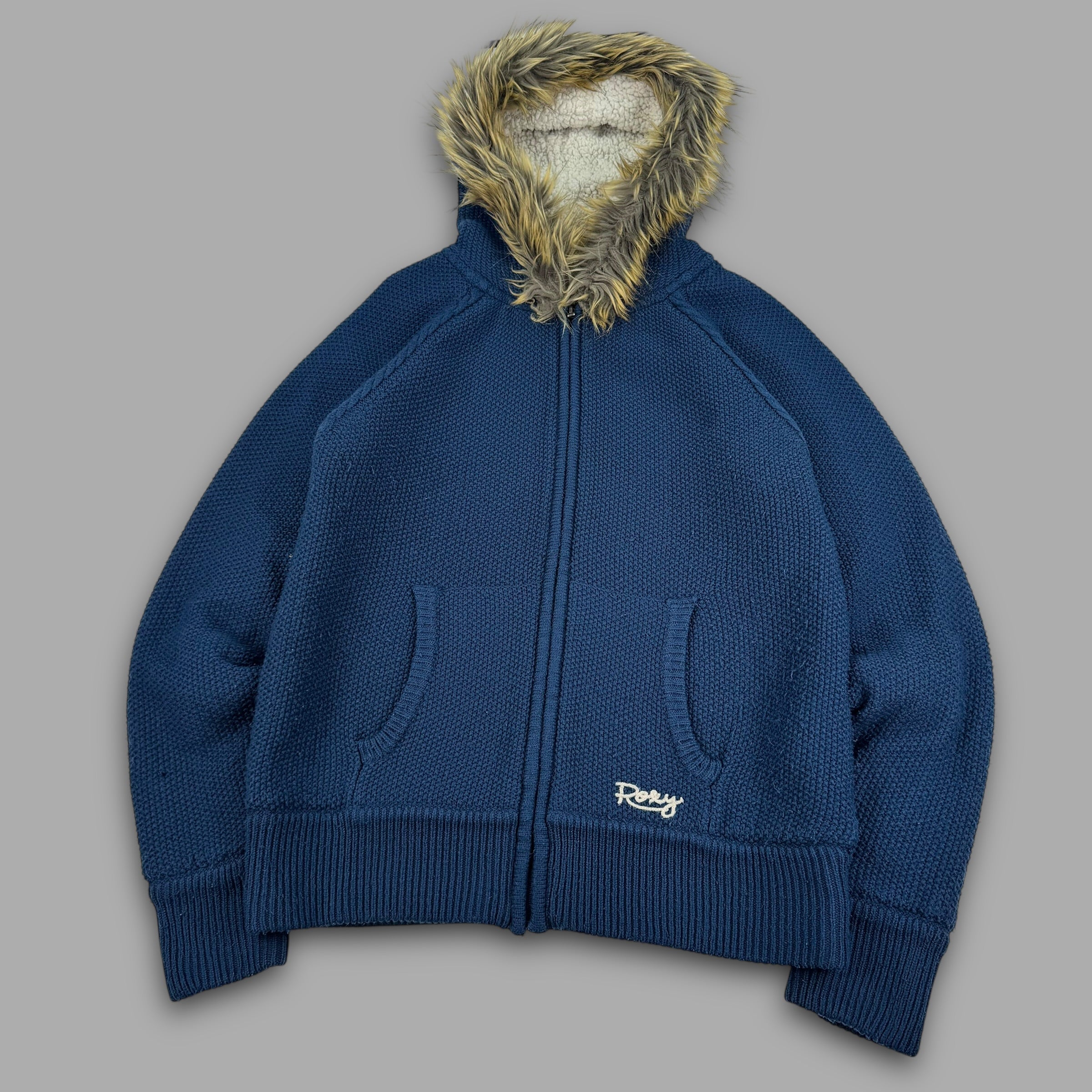 Roxy 2014 sherpa lined knitted hoodie with fur hood (XL) wms