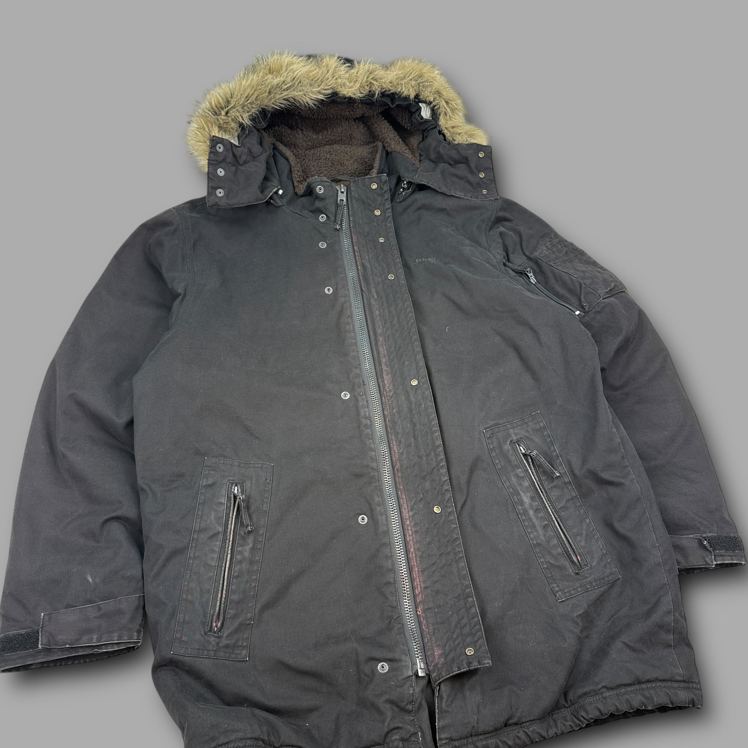 Schott NYC 2000's technical fur hood parka jacket (XL)