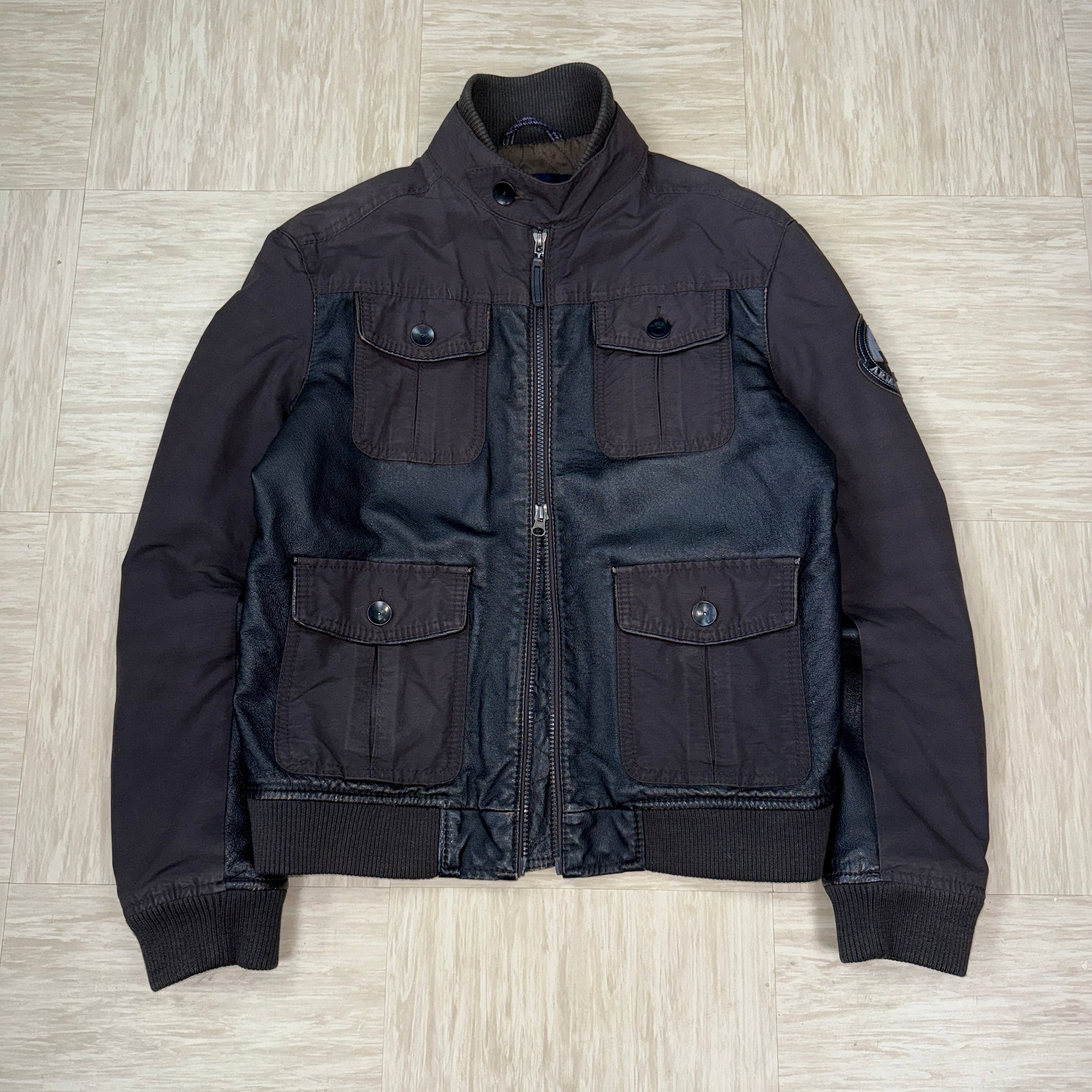 Armani 2000's multi-pocket leather hybrid jacket (S-M)