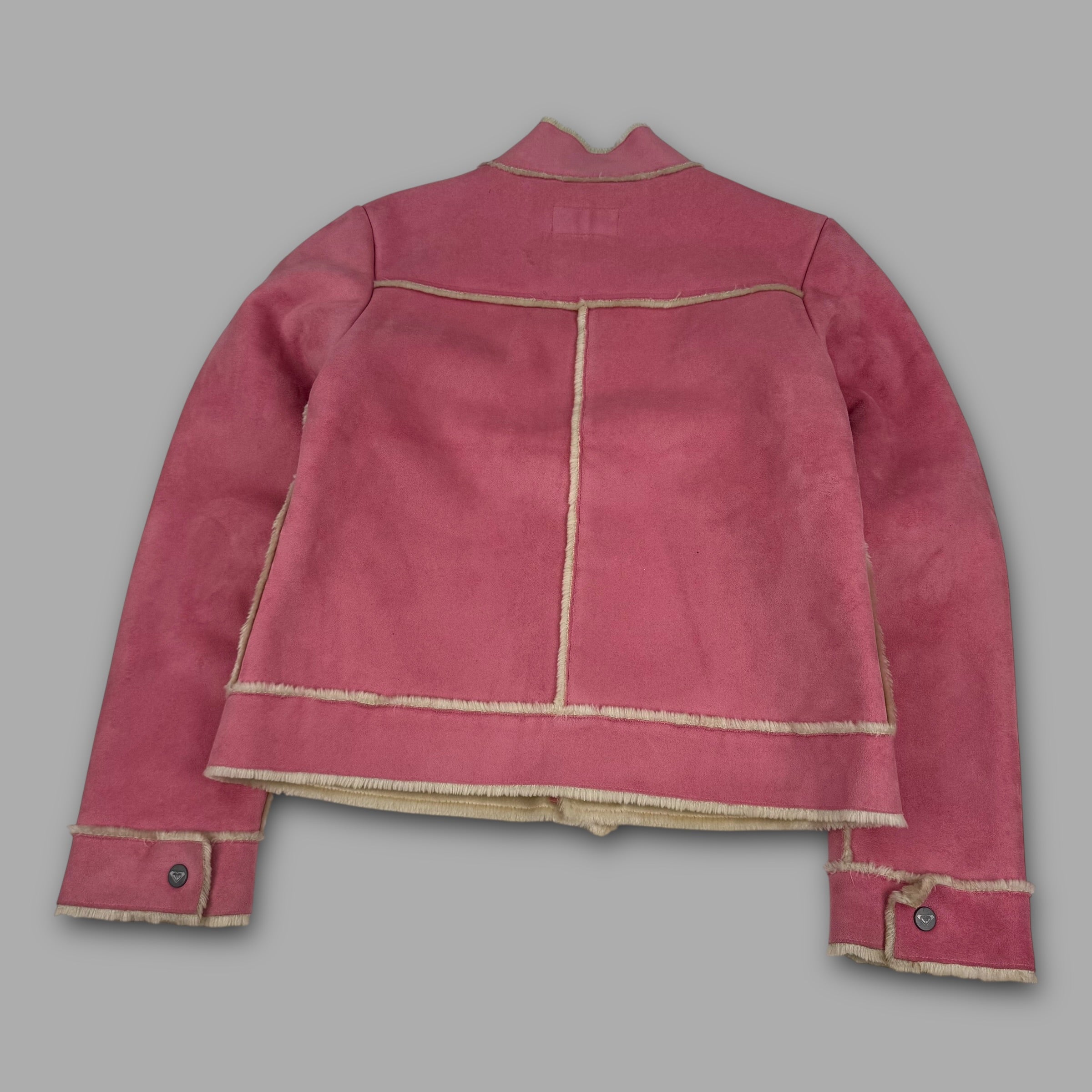 Roxy Life 2000's faux suede fur lined zip up jacket with embroidered logo and velcro closure (M) wms