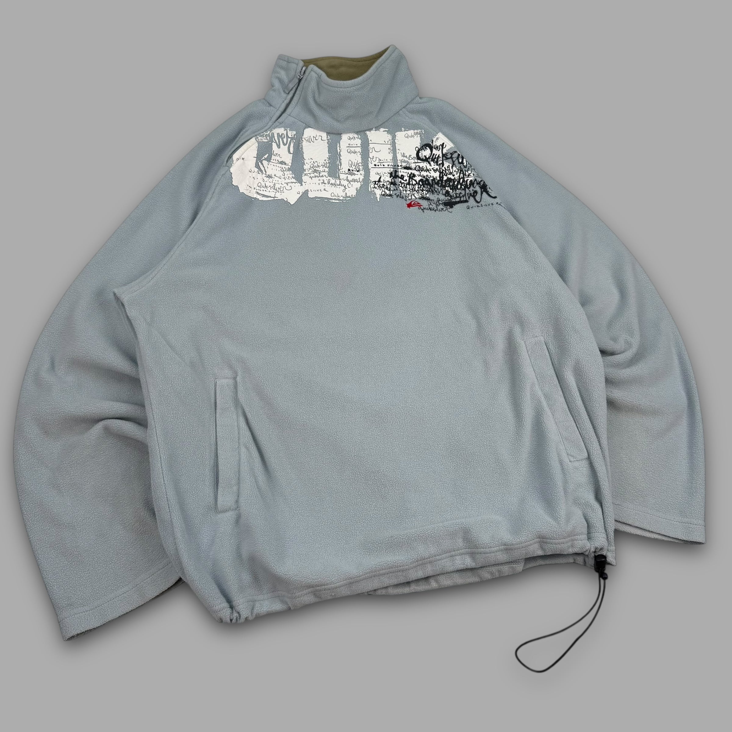 Quiksilver 2000's technical asymmetrical zip graphic spellout fleece (L)