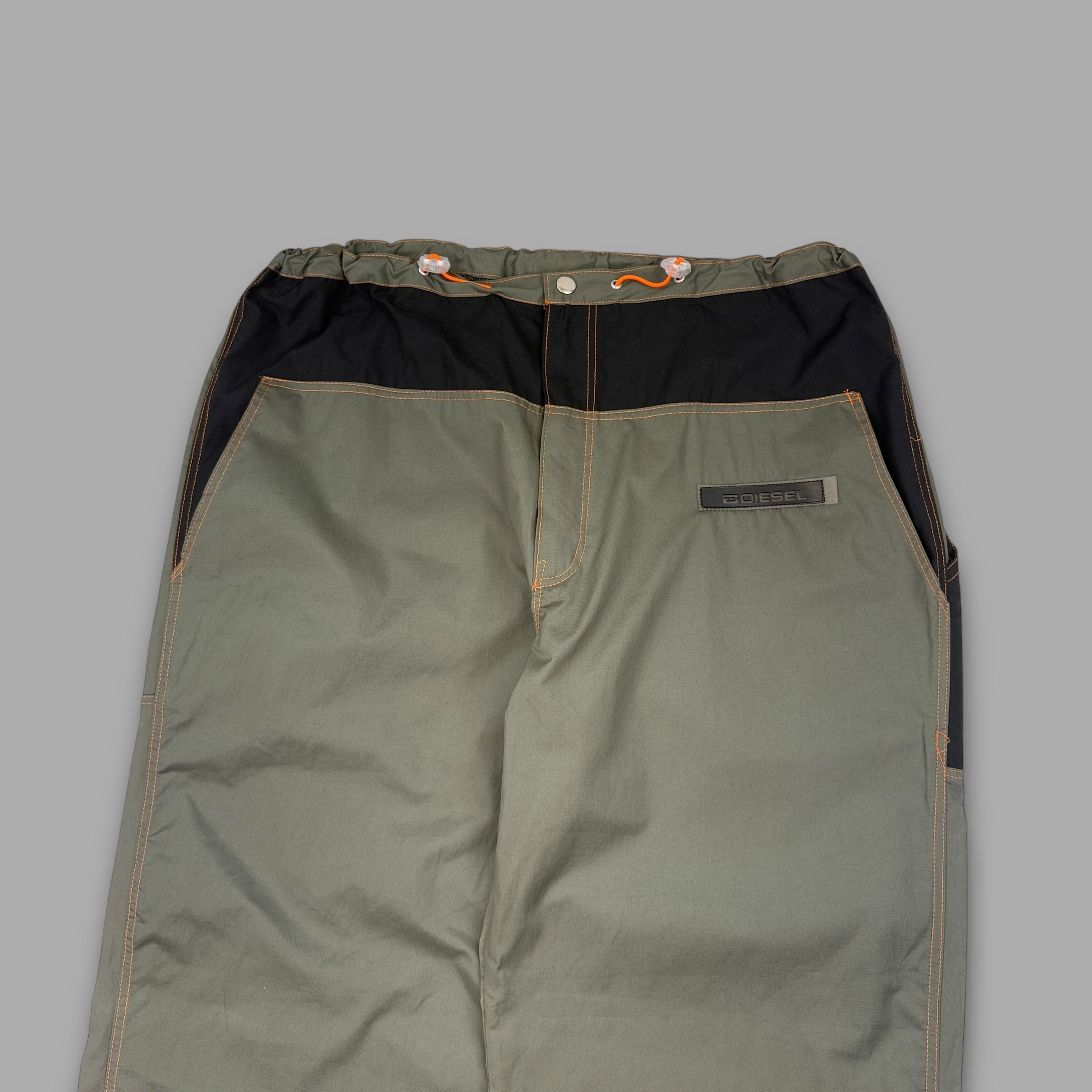 Diesel 2000's technical contrast stitch baggy nylon parachute pants (M)