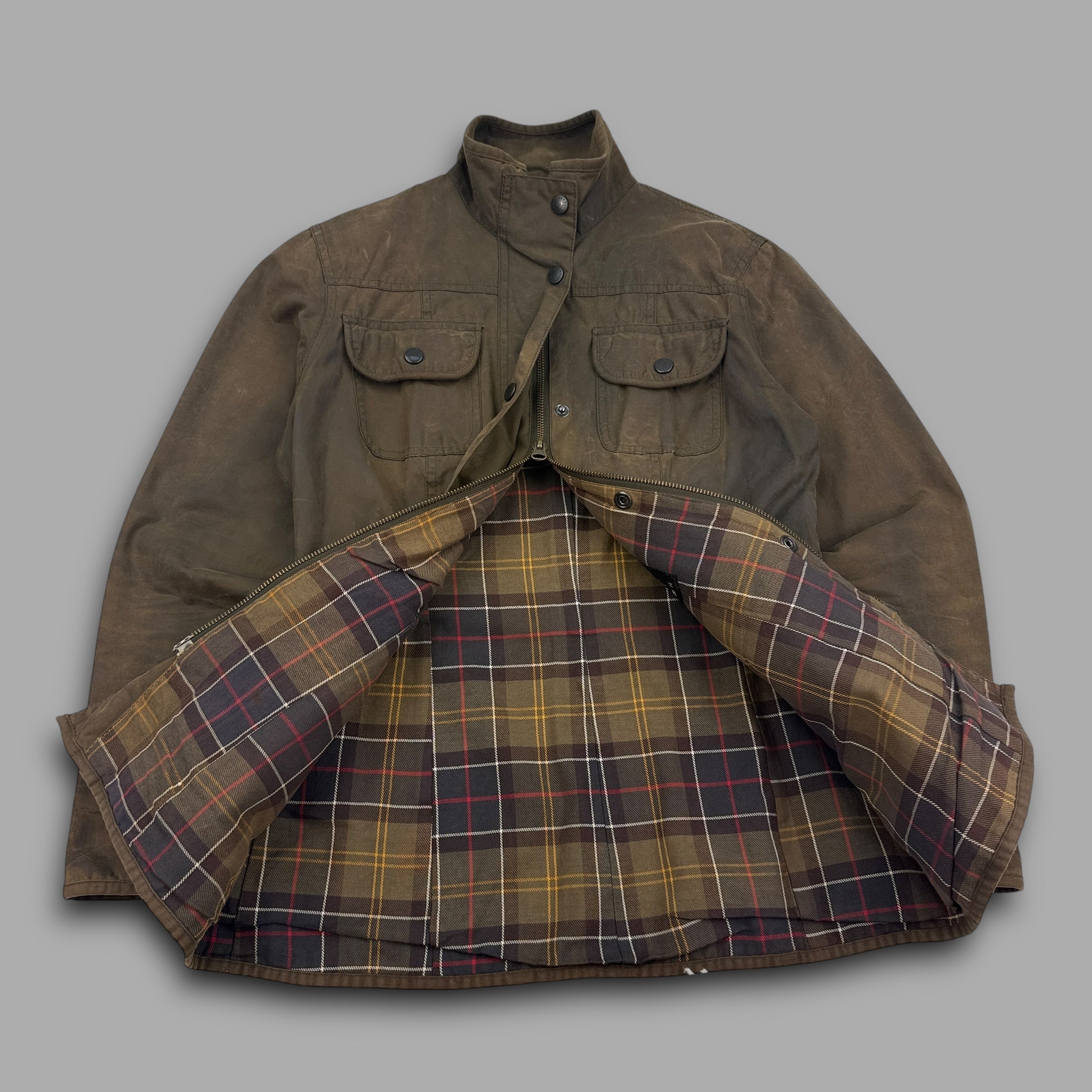 Barbour 2000's waxed zip up multi pocket utility jacket (S) wms