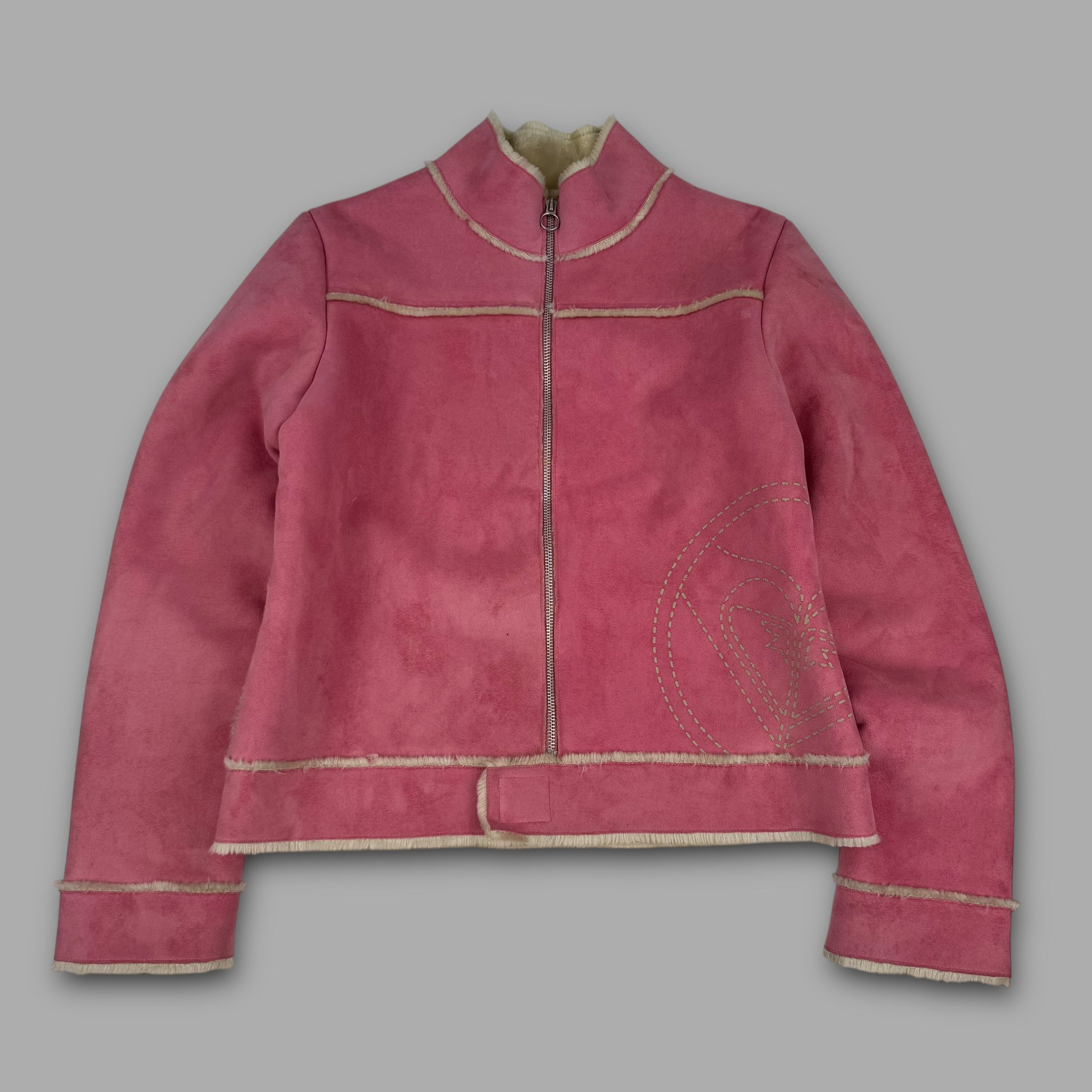 Roxy Life 2000's faux suede fur lined zip up jacket with embroidered logo and velcro closure (M) wms