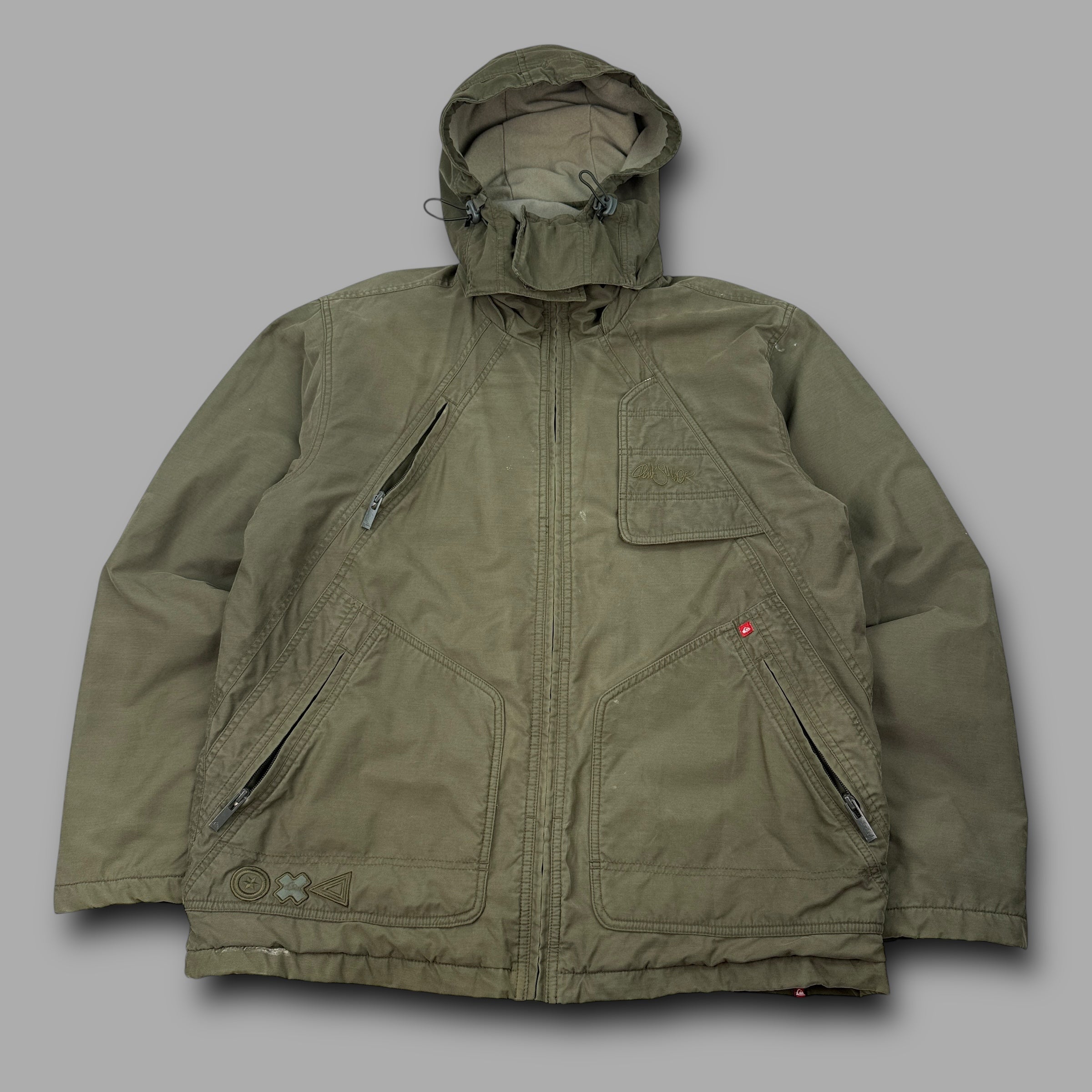 Quiksilver 2000's technical multi-pocket riot mask parka jacket (M)
