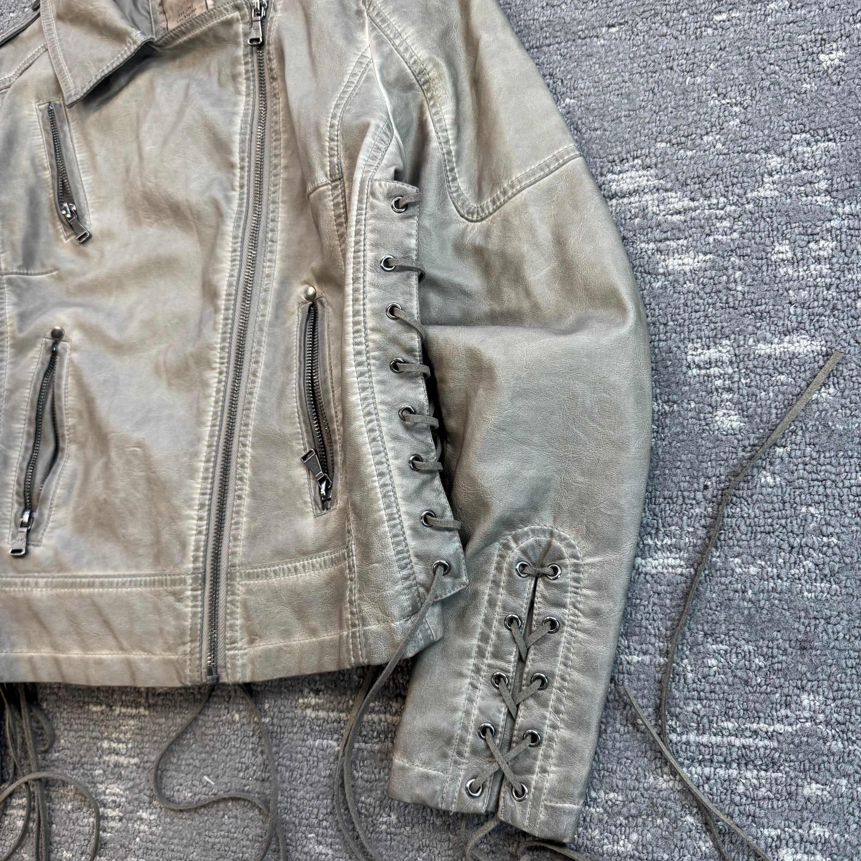 Guess 2000's leather lace up asymmetrical zip biker jacket (M) wms