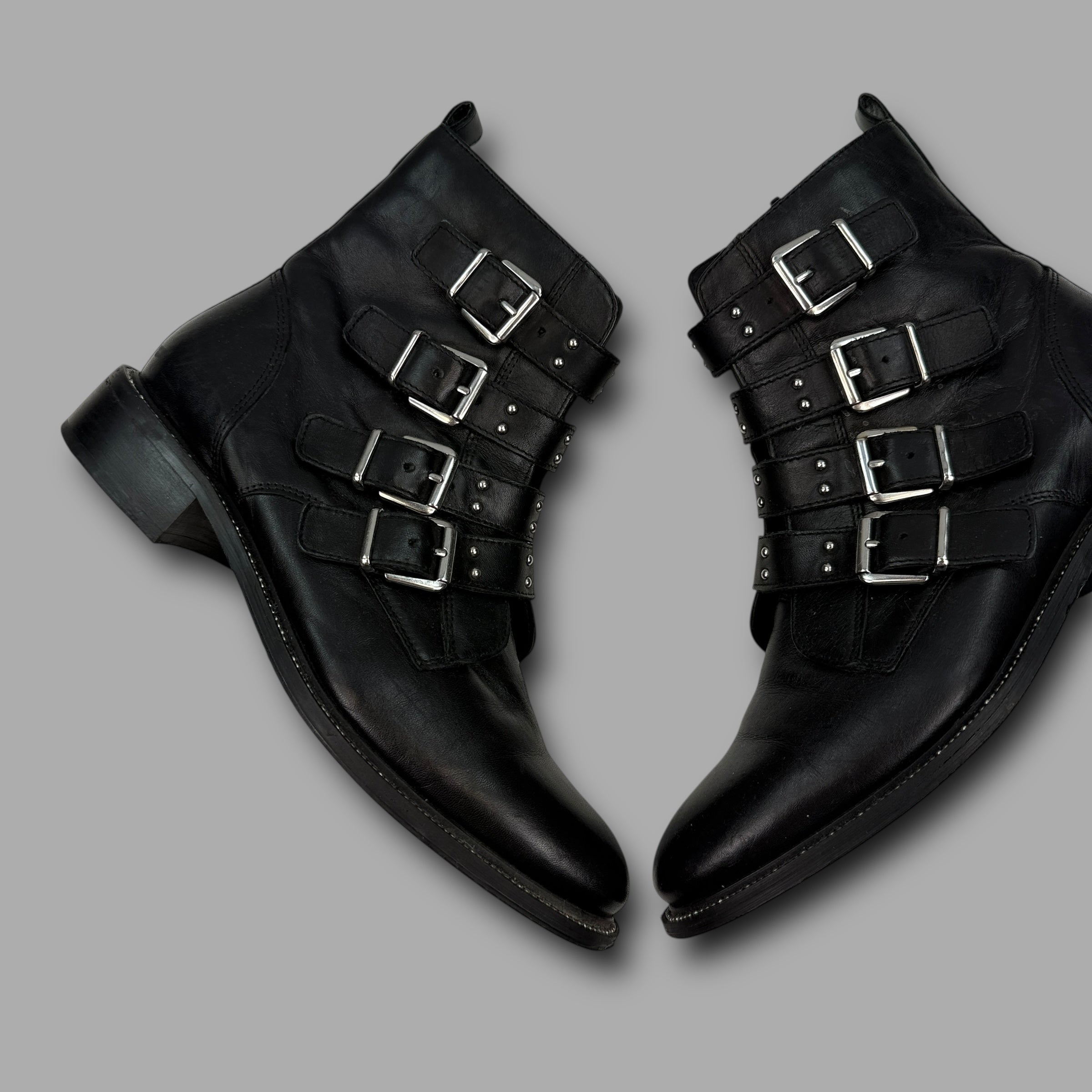 Carvela strap black leather studded buckle ankle boots (UK7)