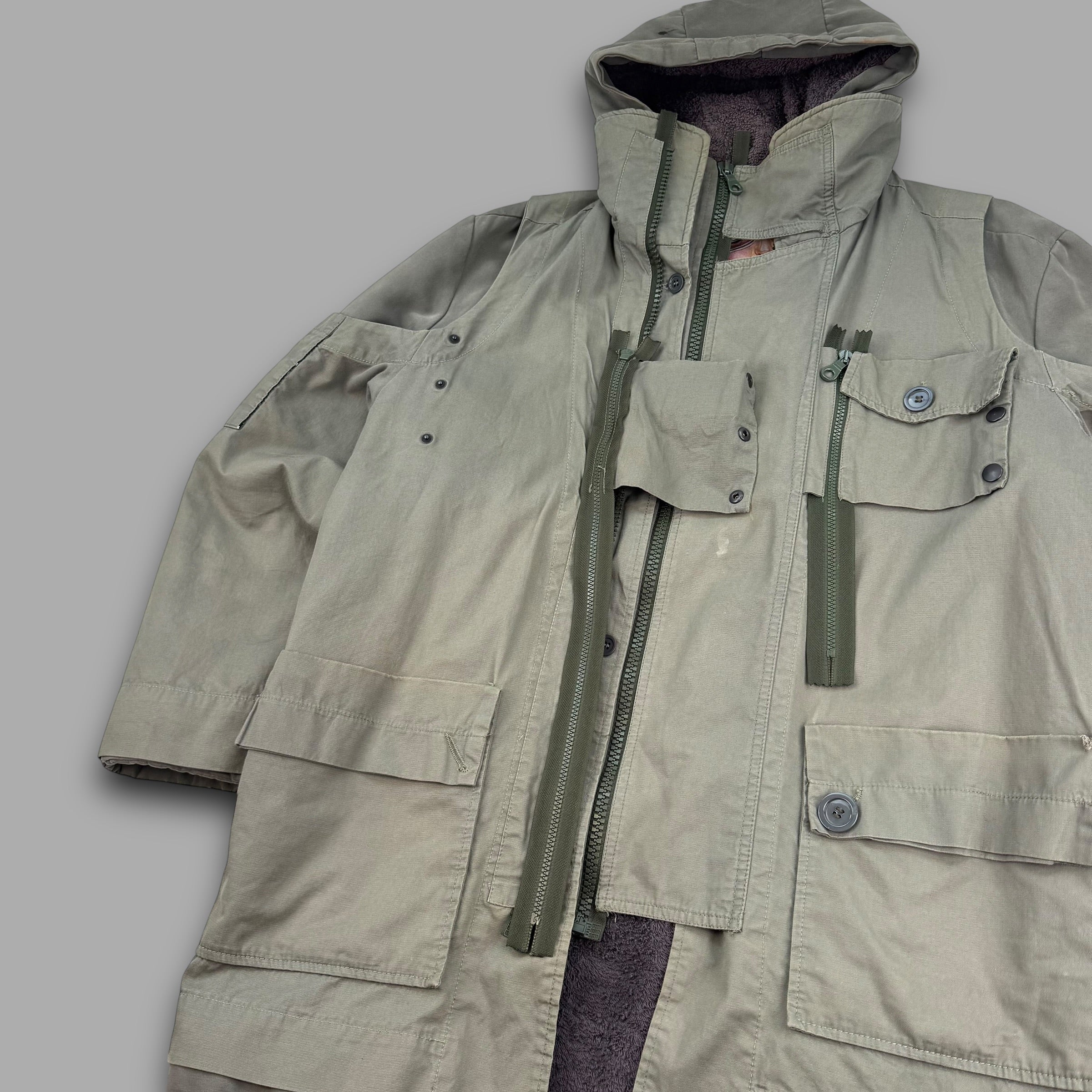 Diesel style lab 2000's technical multi-pocket heavyweight fur lined parka jacket (L)