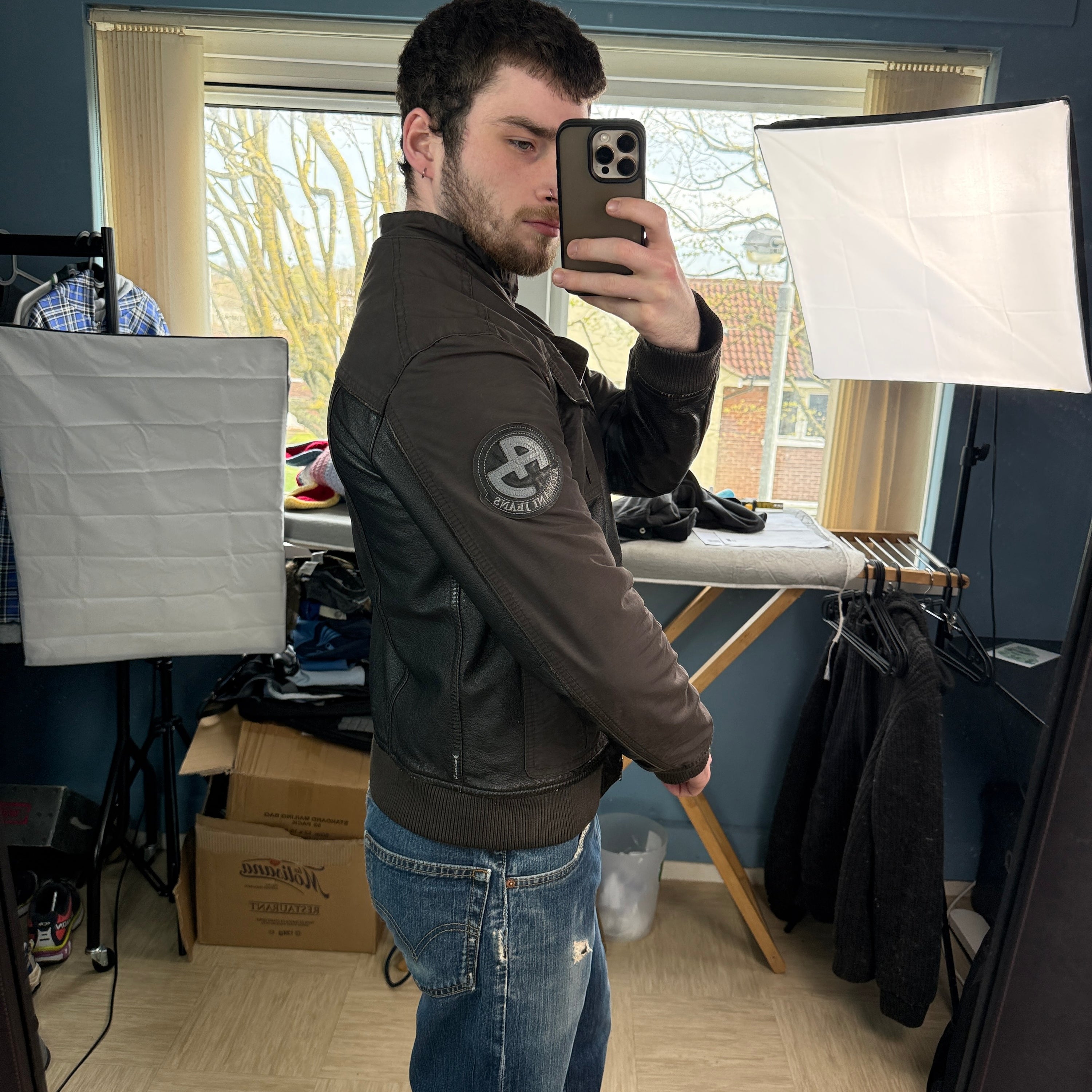 Armani 2000's multi-pocket leather hybrid jacket (S-M)