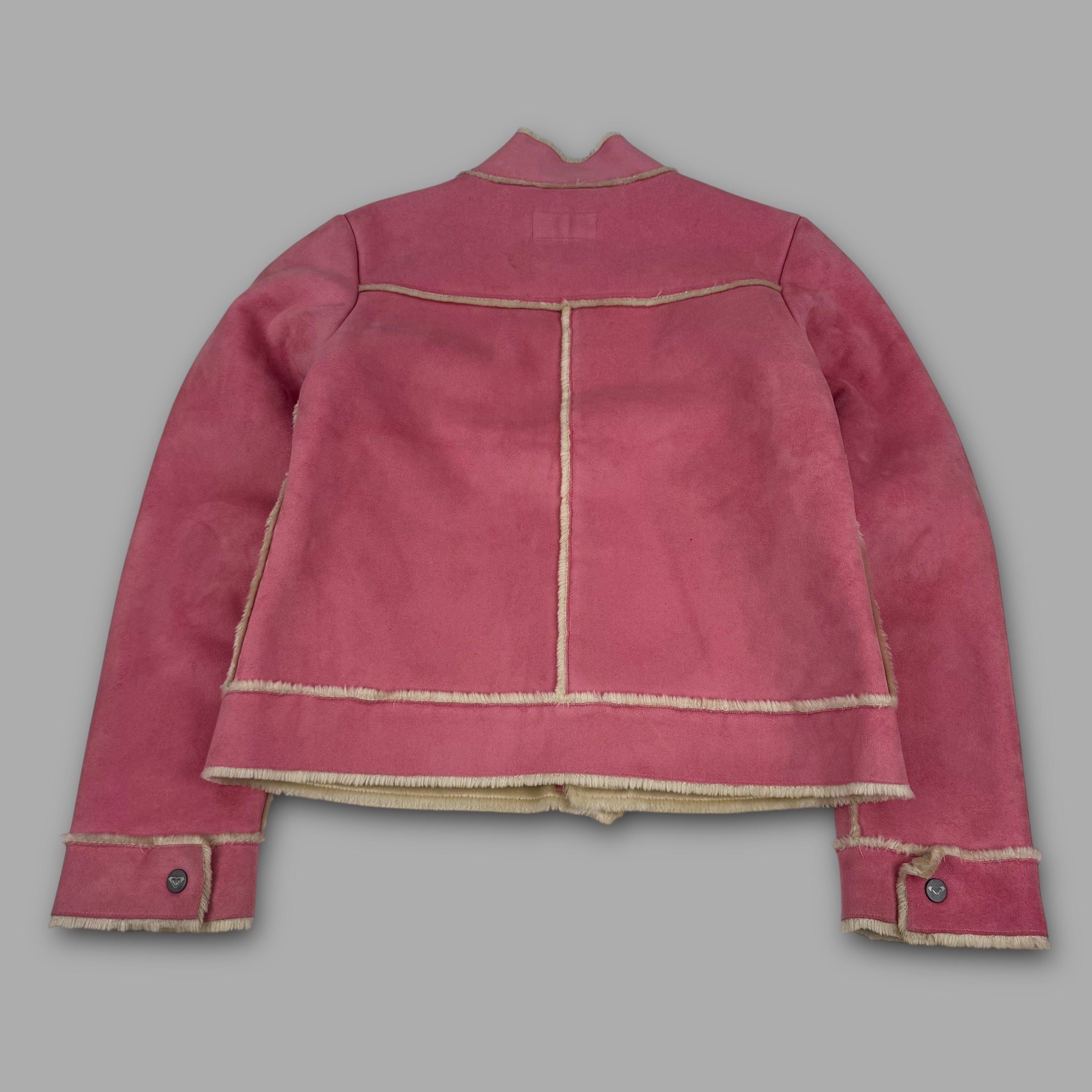 Roxy Life 2000's faux suede fur lined zip up jacket with embroidered logo and velcro closure (M) wms