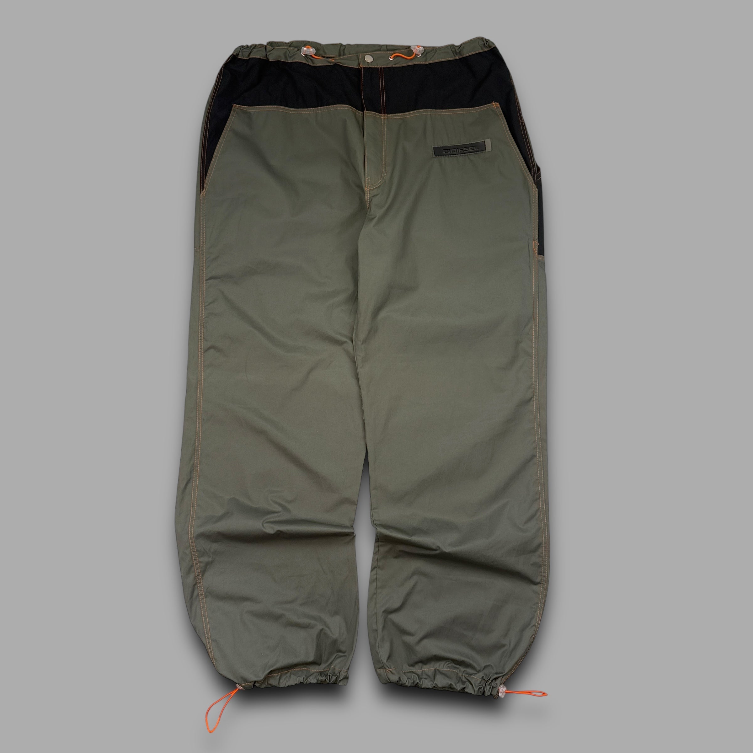 Diesel 2000's technical contrast stitch baggy nylon parachute pants (M)