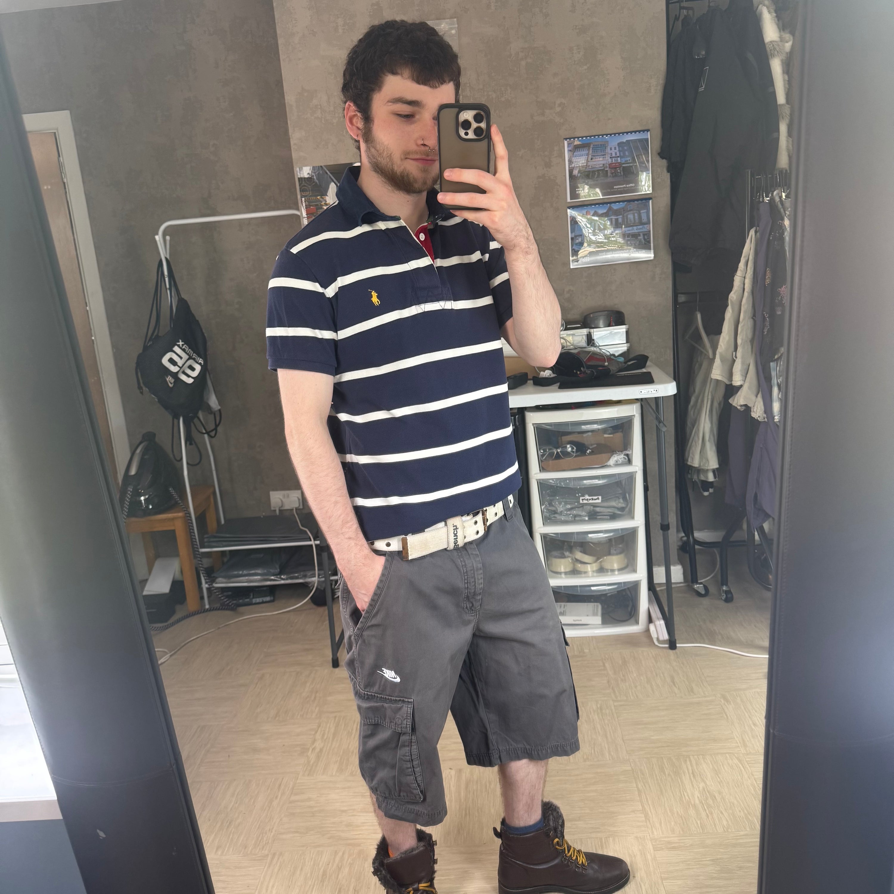 Ralph Lauren 2000's embroidered horizontal stripe polo shirt (M)
