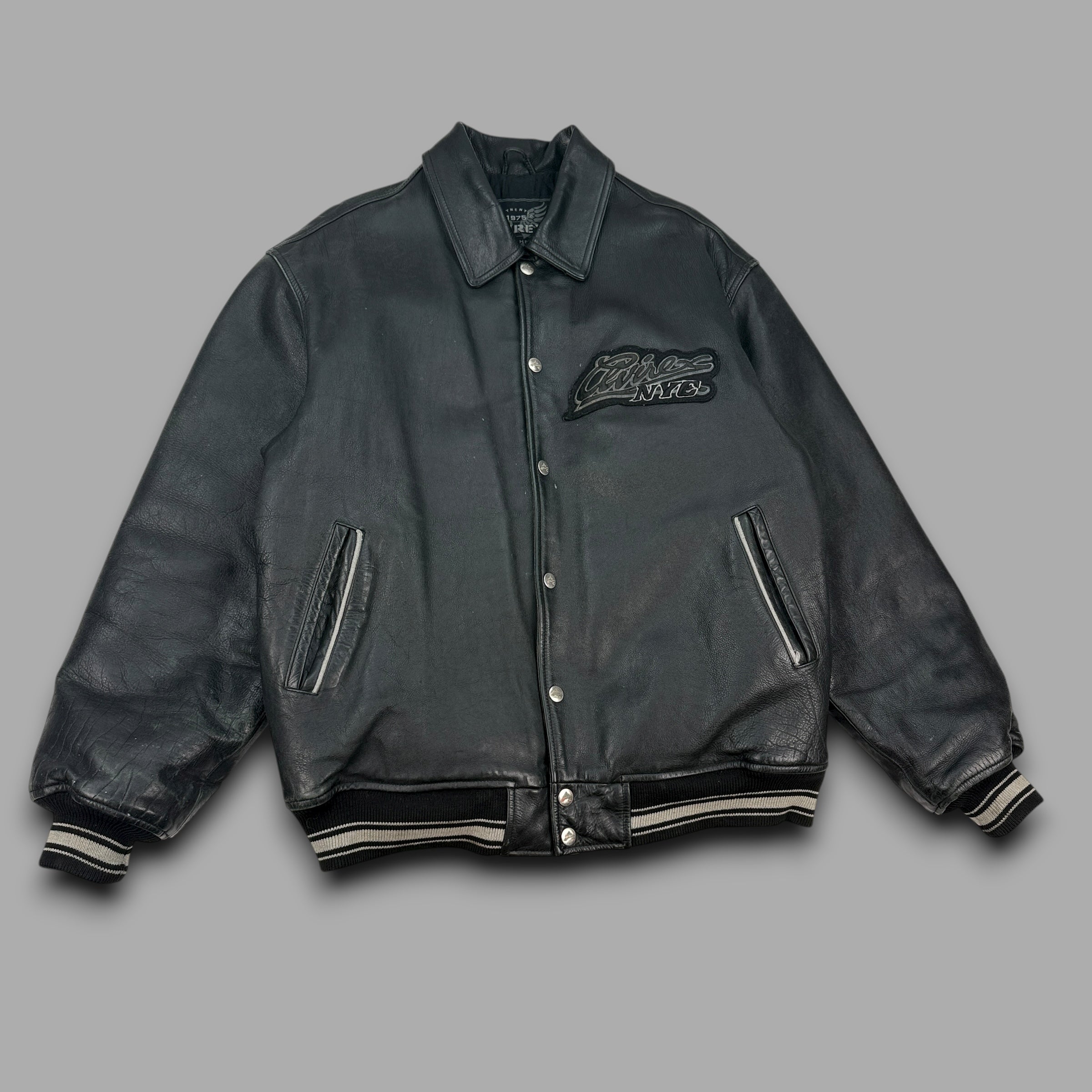 Avirex vintage leather zip-up varsity jacket (L)
