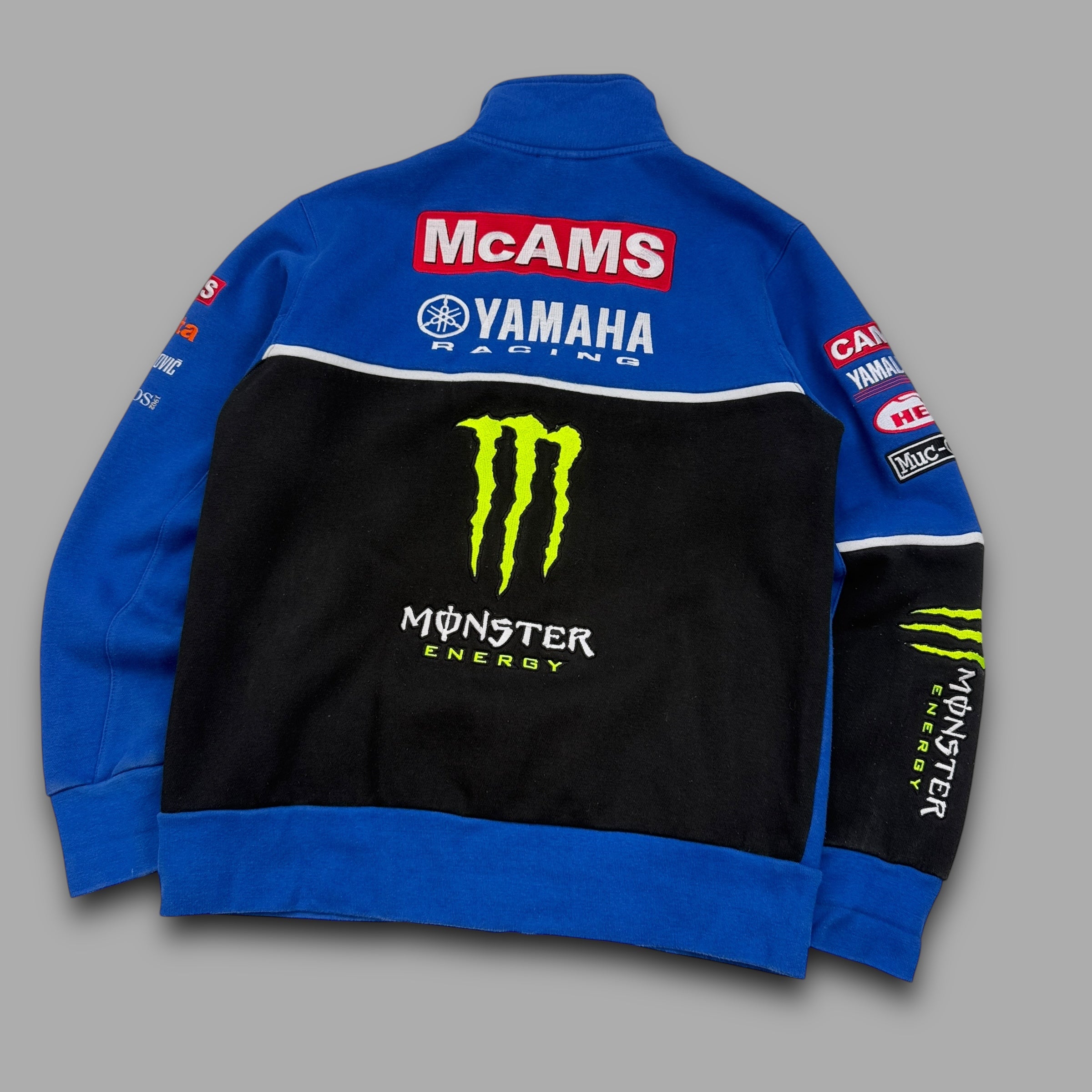 Yamaha x monster 2000's embroidered spellout graphic fleece jacket (M)