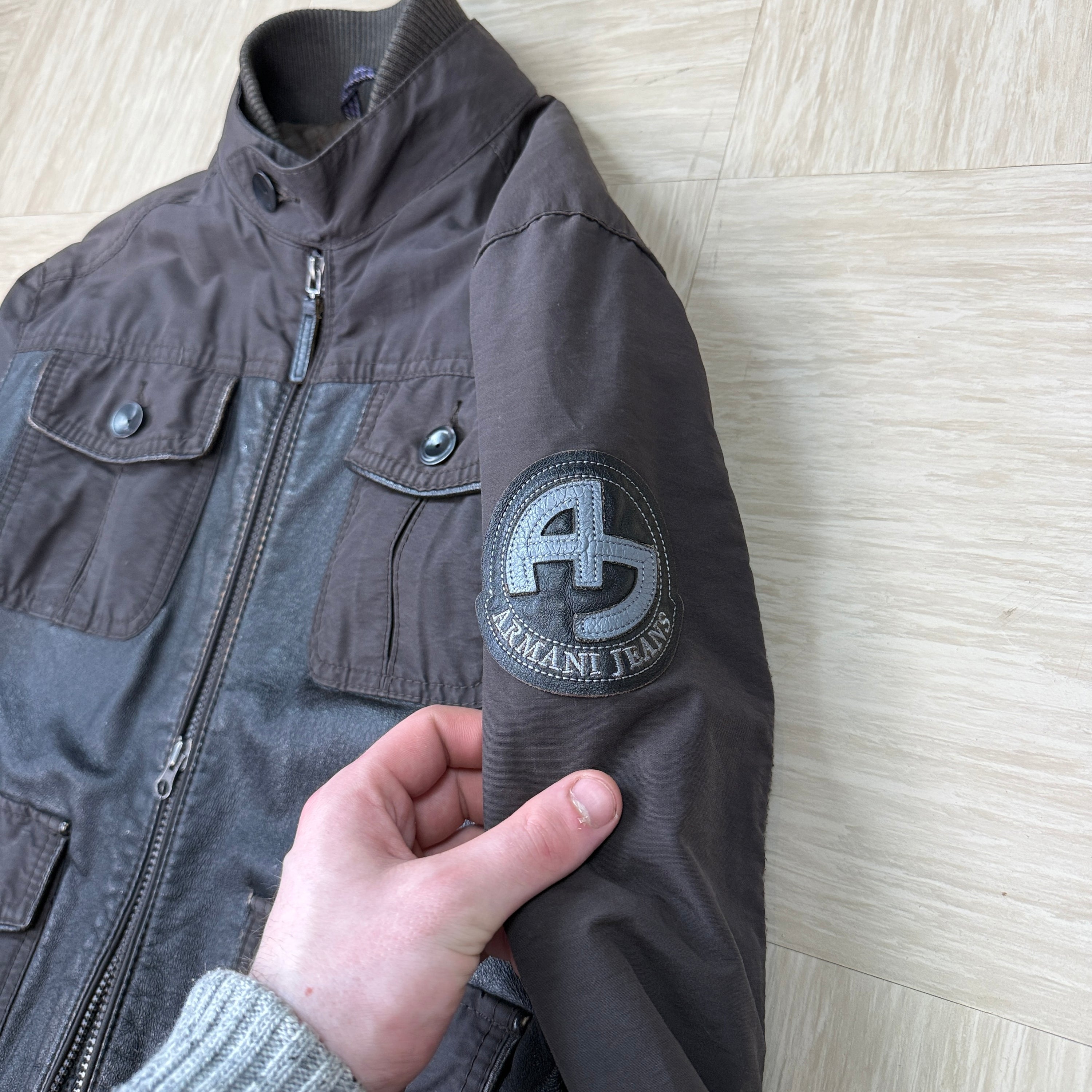 Armani 2000's multi-pocket leather hybrid jacket (S-M)
