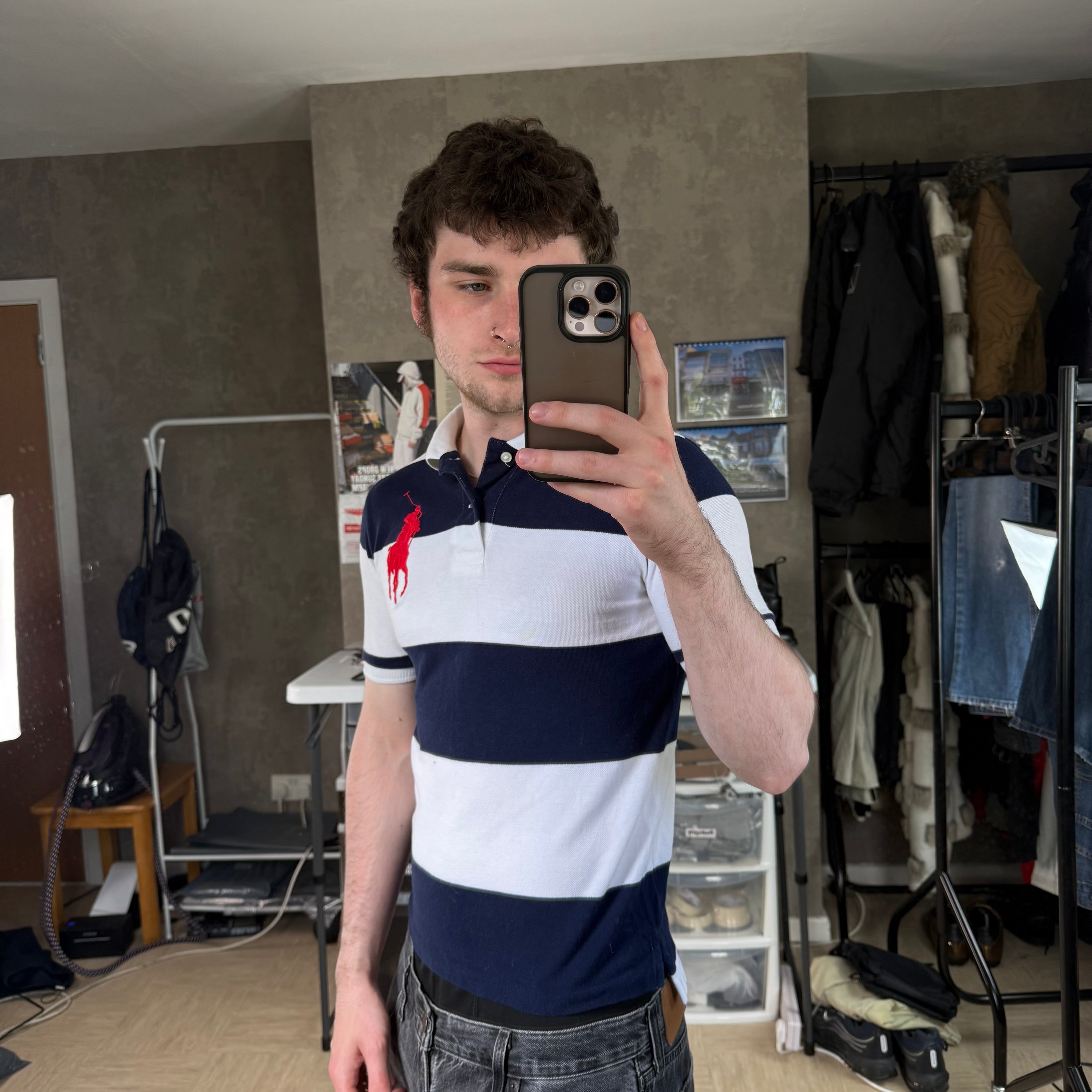 Ralph Lauren 2000's horizontal striped big pony polo shirt (XS)