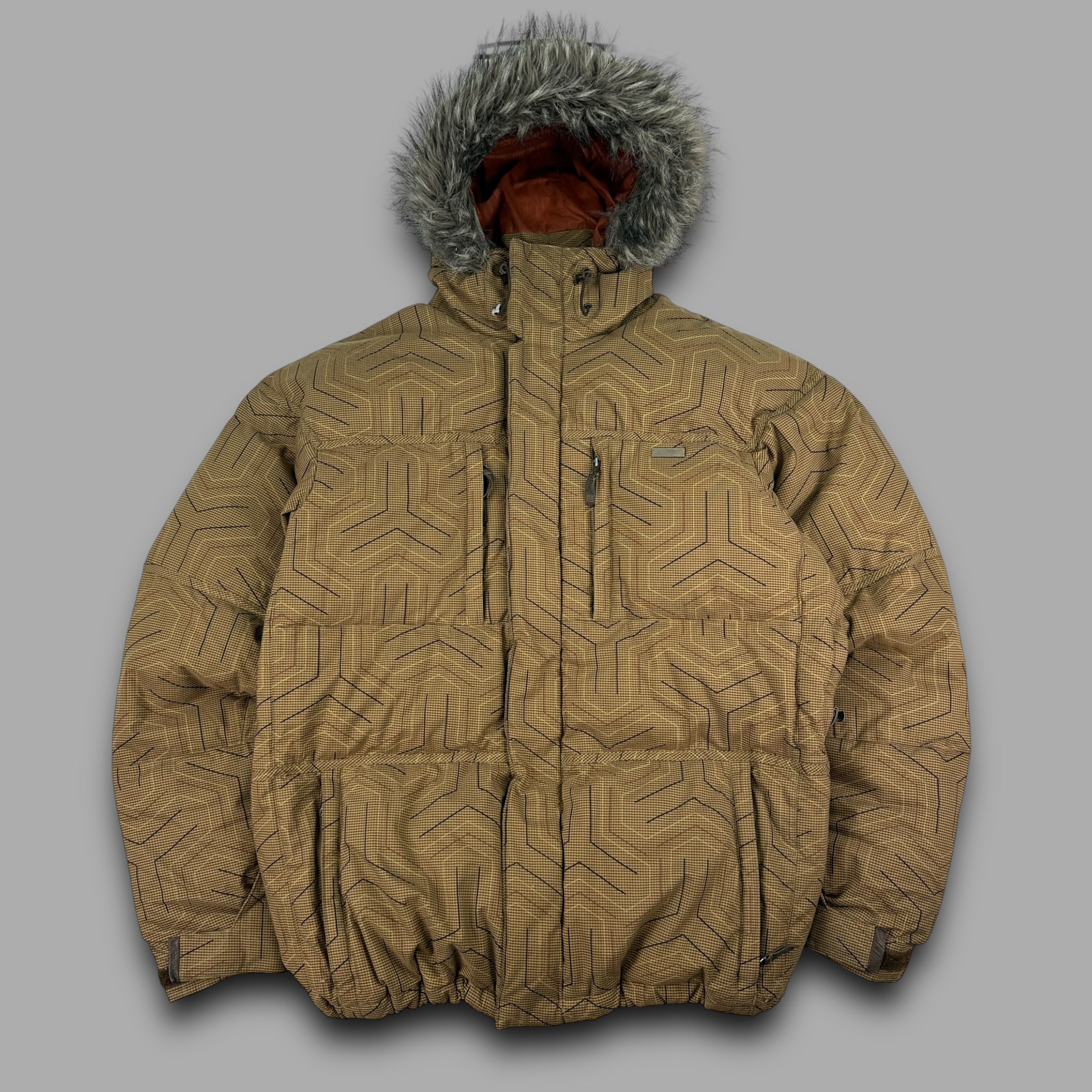 Burton 2000's technical vented monogram ski jacket with fur hood (L)