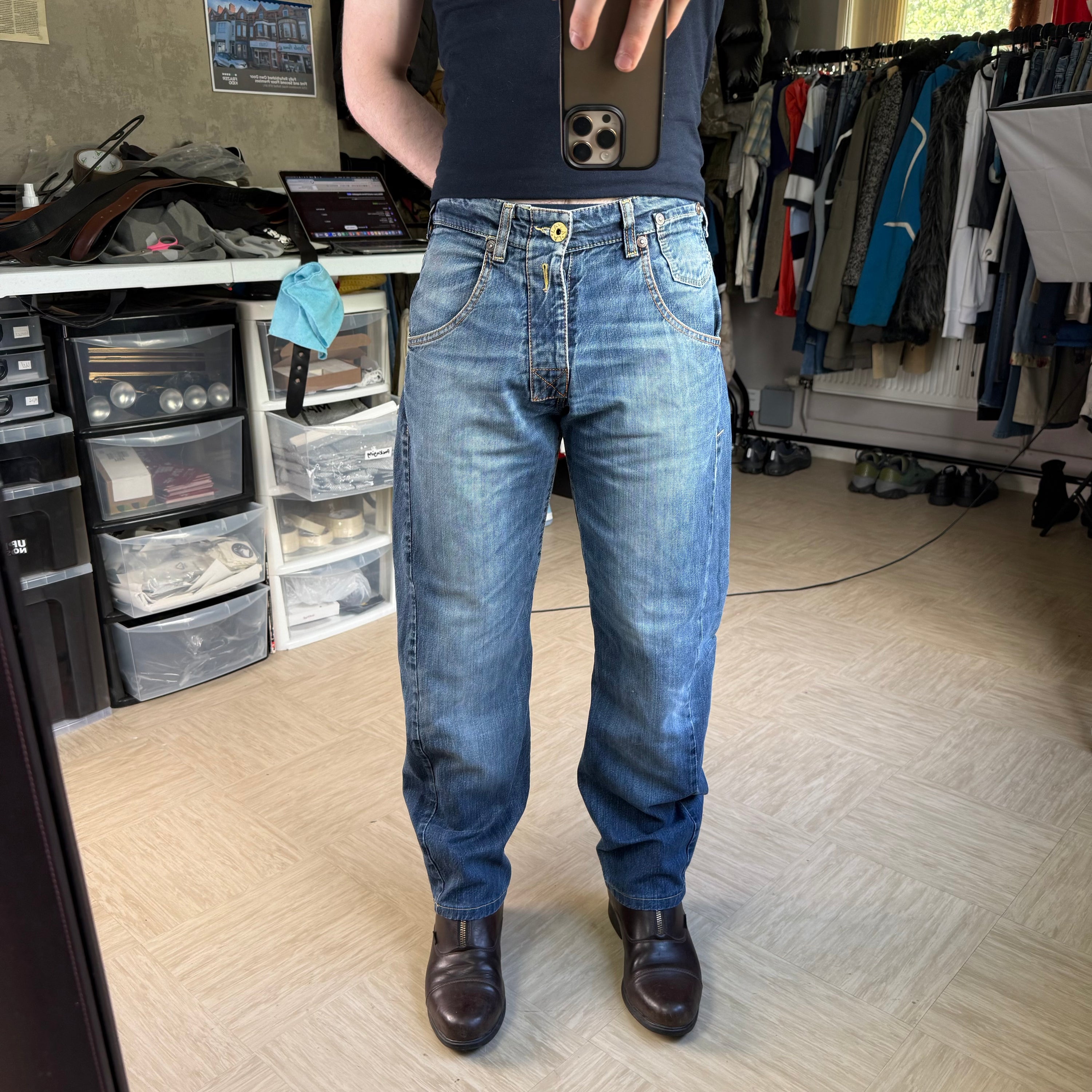 Armani 2000's twisted relaxed fit denim bootcut jeans (S)