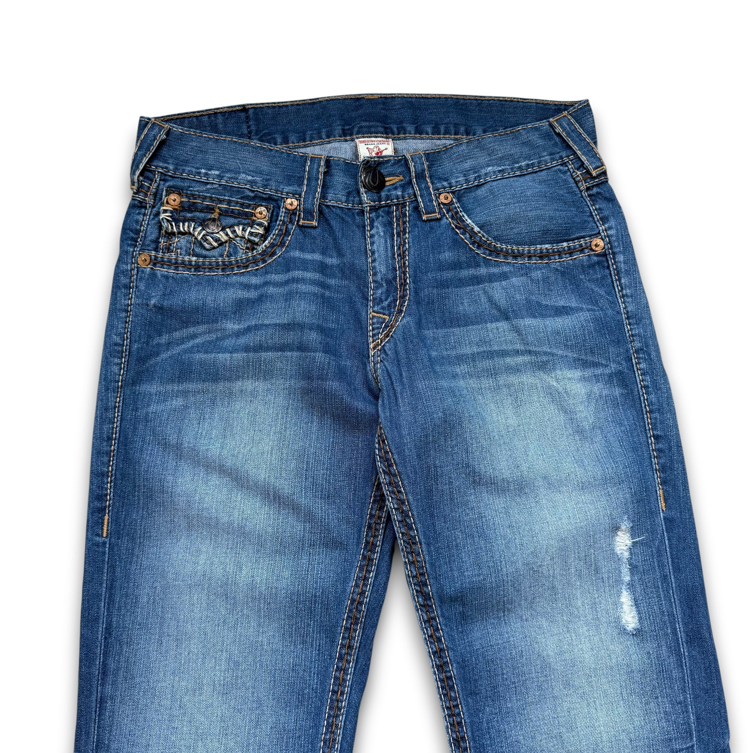 True religion 2000's big contrast stitch denim bootcut jeans (M)