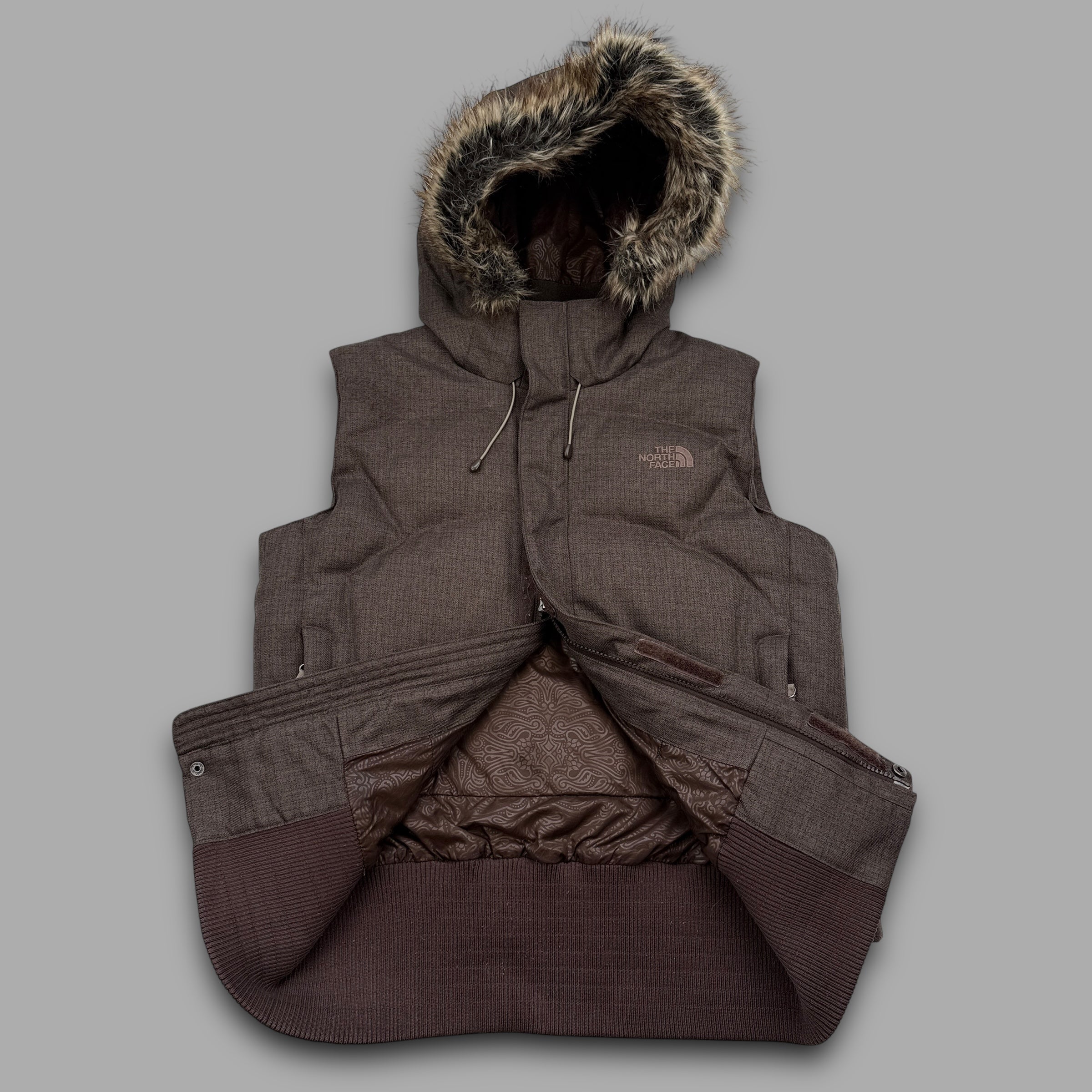 The north face 2007 prodigy technical fur hood downfilled gilet (M) wms