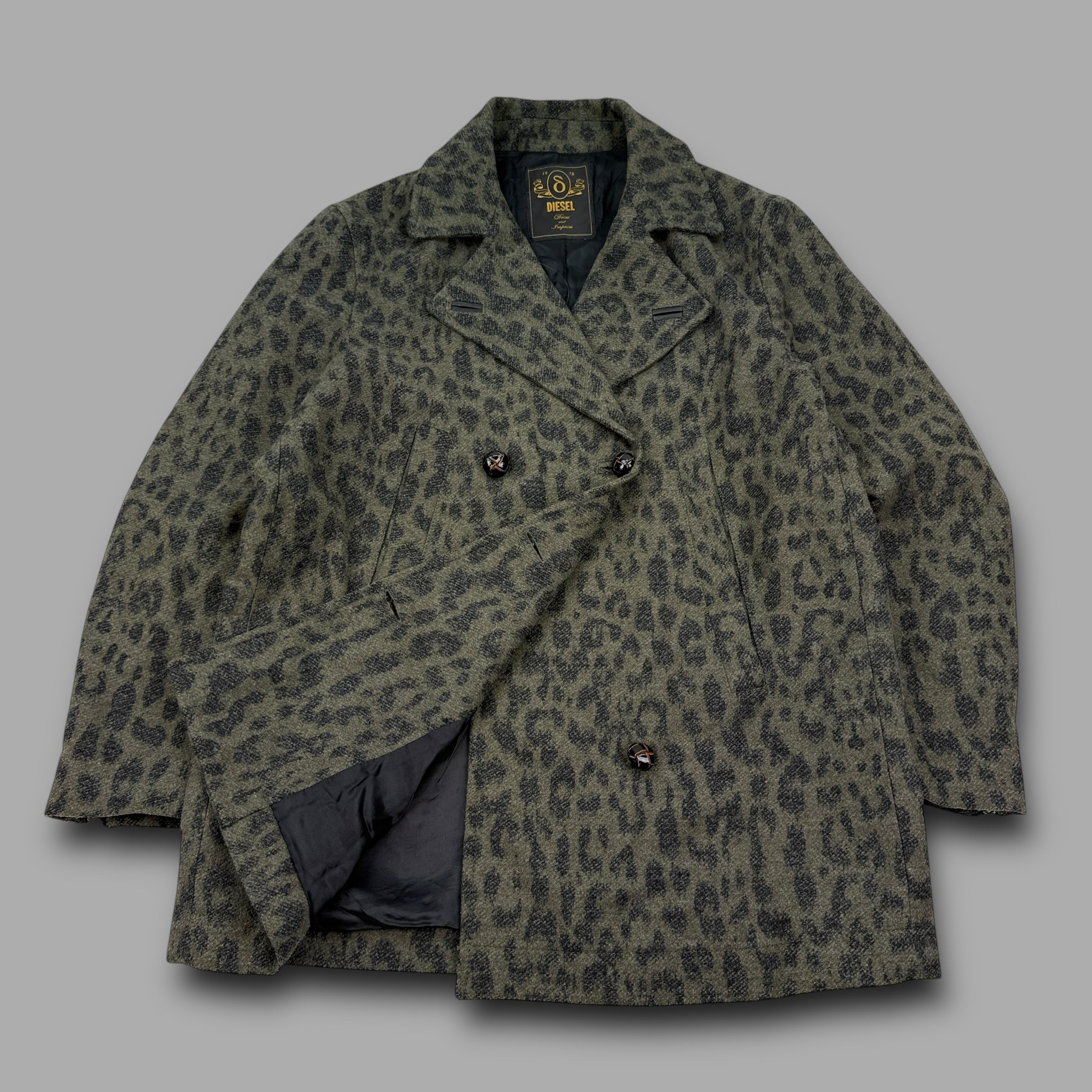 Diesel 2000's double breasted leopard peacoat (L) wms