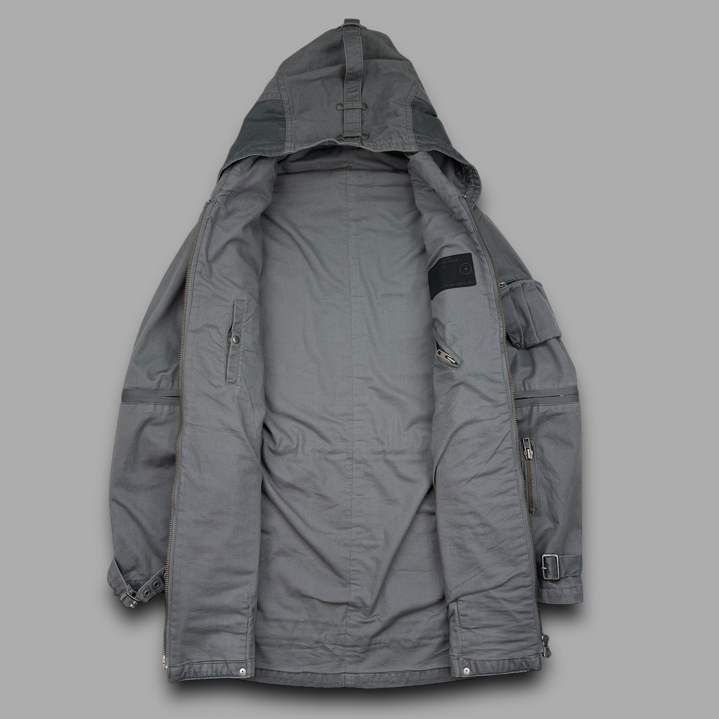 All saints 2000's technical multi-pocket zip-up cobra parka jacket (M)